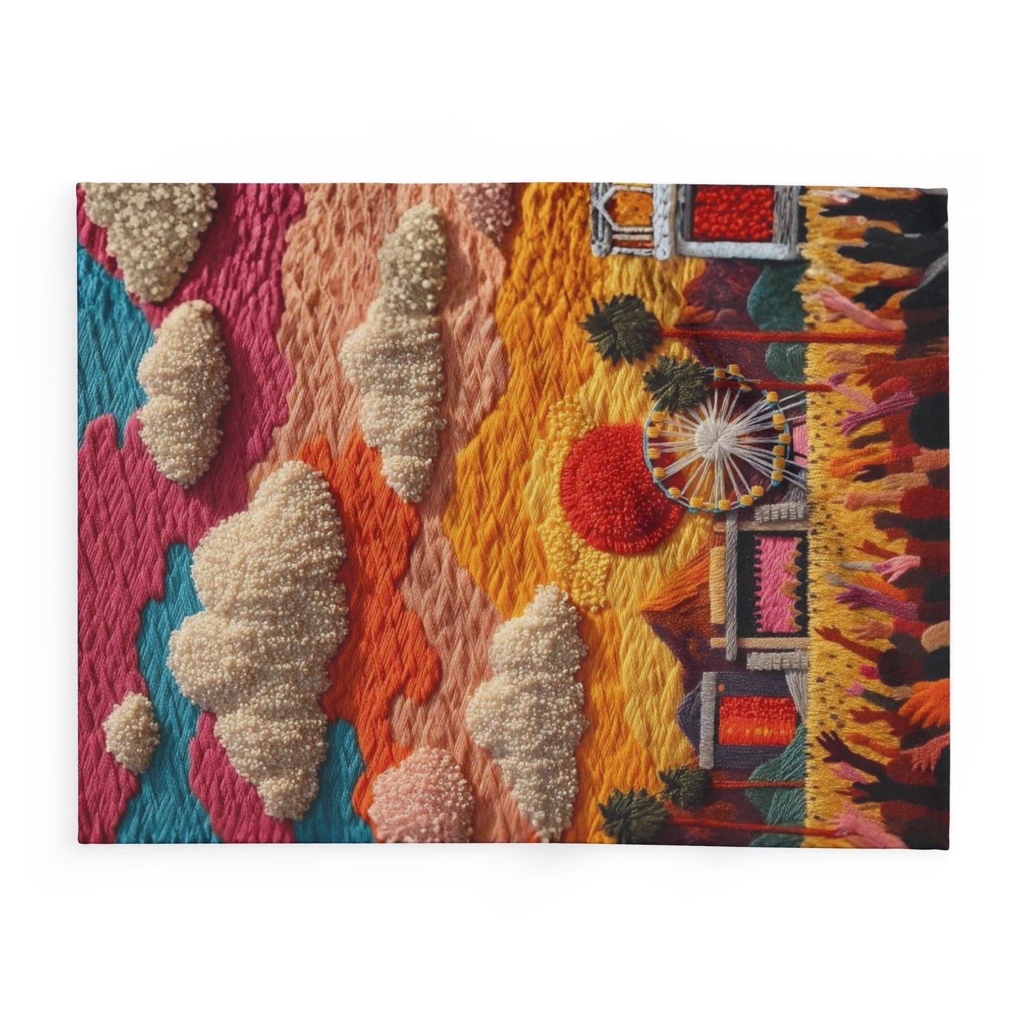 Festival Scene Fleece Blanket — Colorful Sunset Carnival Throw
