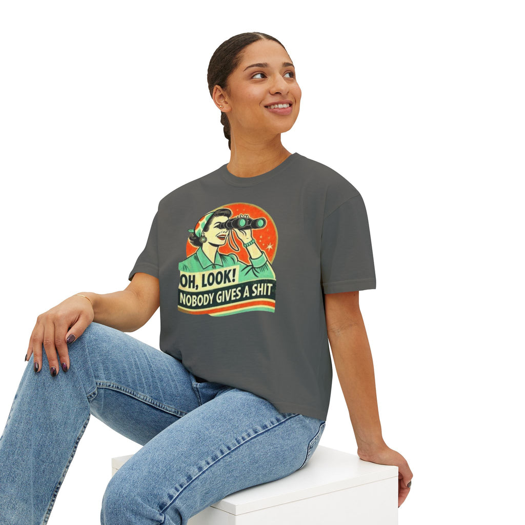 Graphic Tee — "Oh, Look! Nobody Gives a Shit" Retro Binoculars Design
