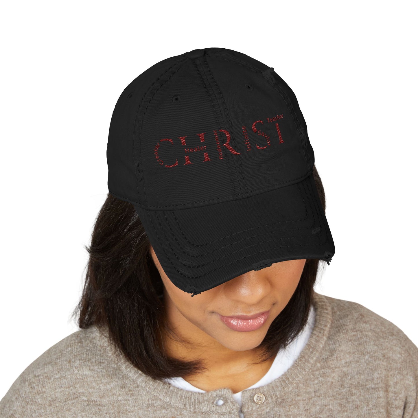 Distressed Embroidered 'CHRIST' Dad Hat — Vintage Christian Baseball Cap