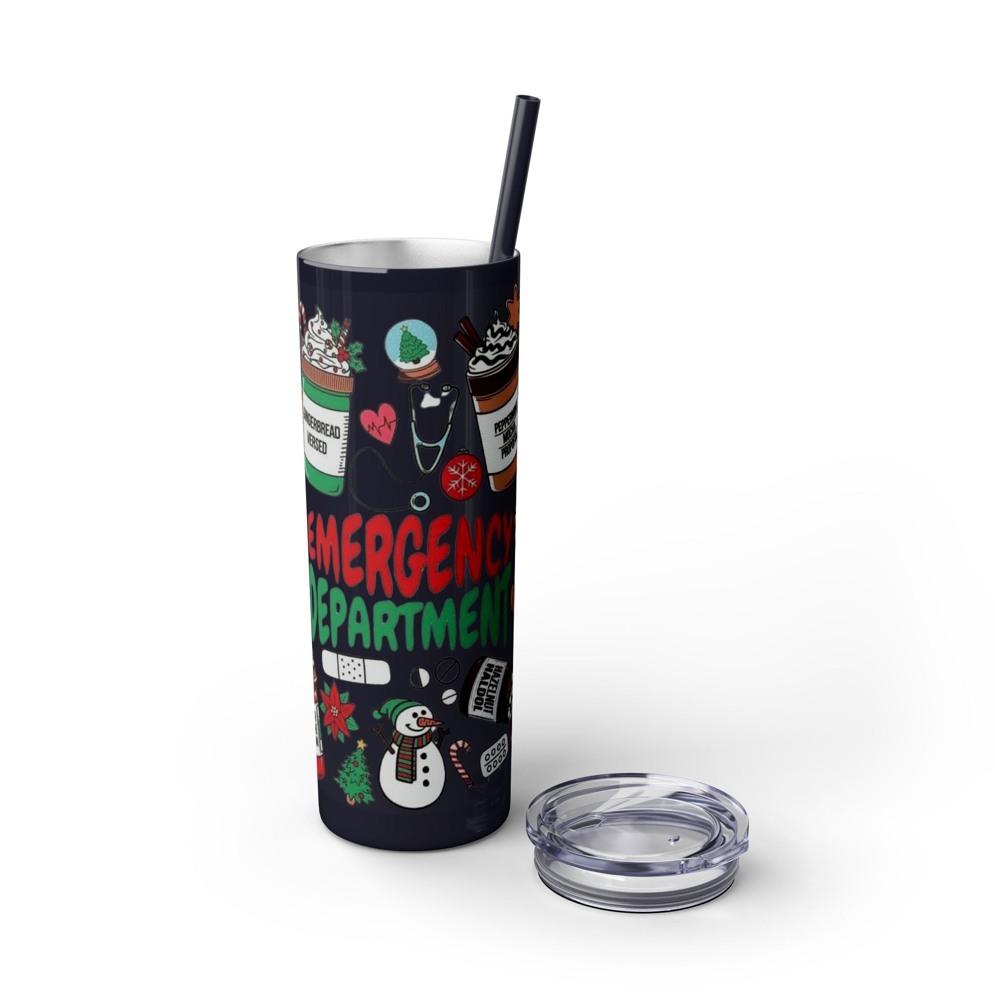 Emergency Department Nurse Christmas Skinny Tumbler - 20oz Holiday Medical Travel Cup with Straw Medical Christmas Mug