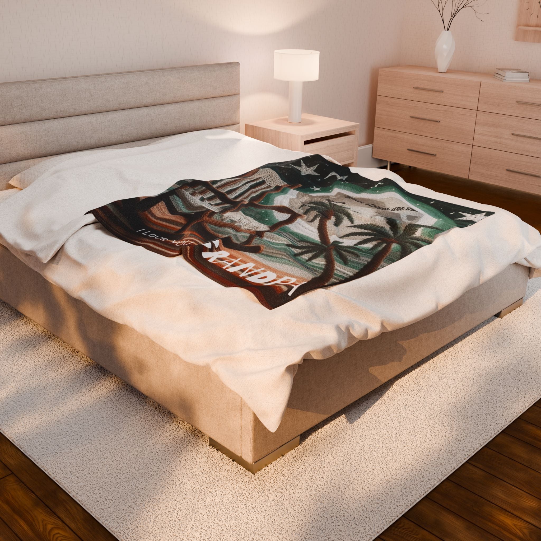 I Love You Grandpa Velveteen Plush Blanket — 'Your stories are the ornaments of our hearts' Rocking Chair Design