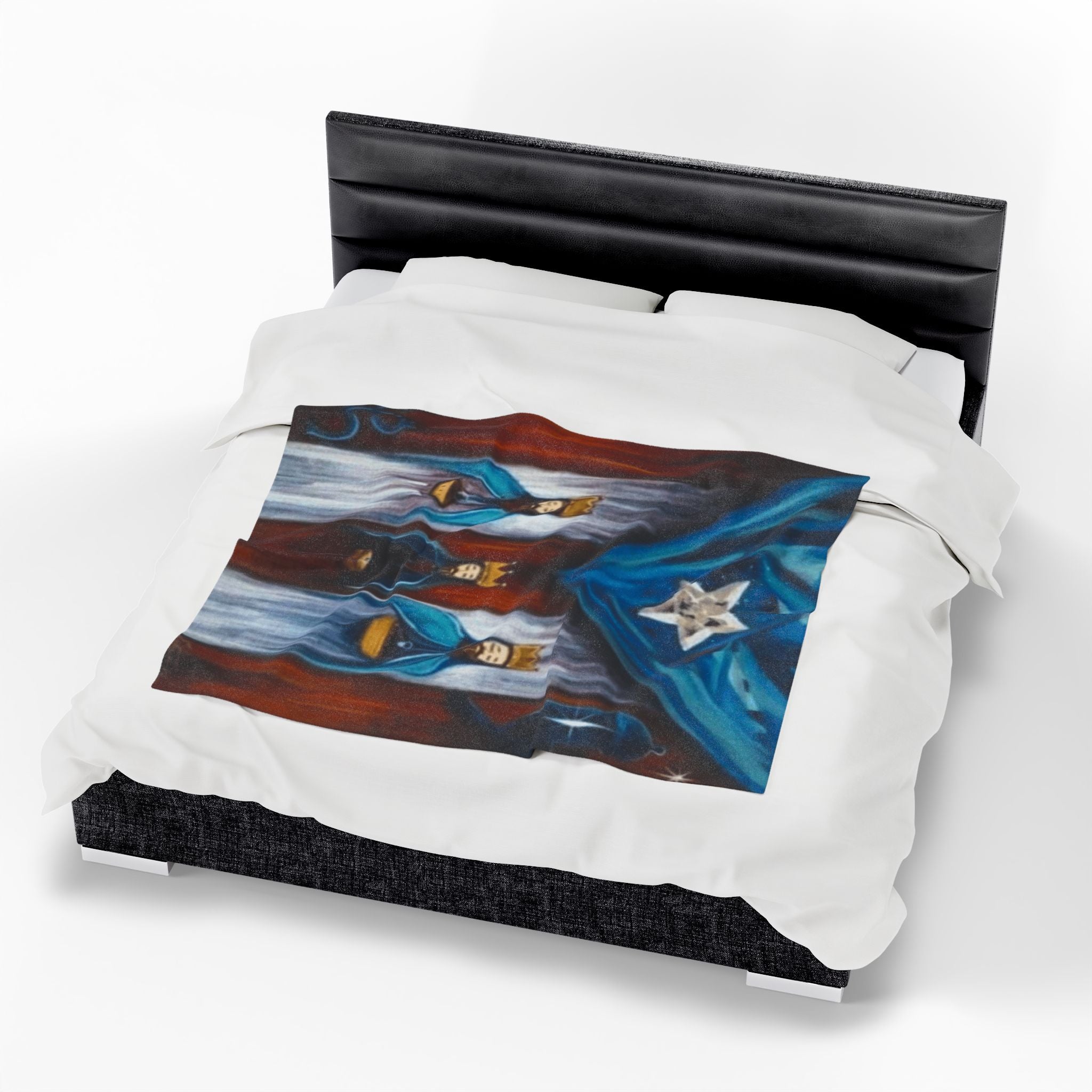 Three Kings Velveteen Plush Blanket — Nativity Magi Christmas Throw Navidad Boricua Christmas Blanket