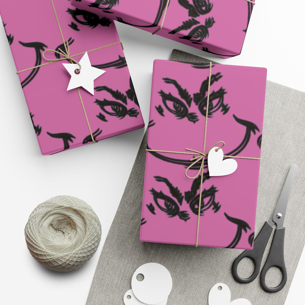 TheGrench Pink Botanical Gift Wrap Paper  Black Fern Pattern Wrapping Sheets