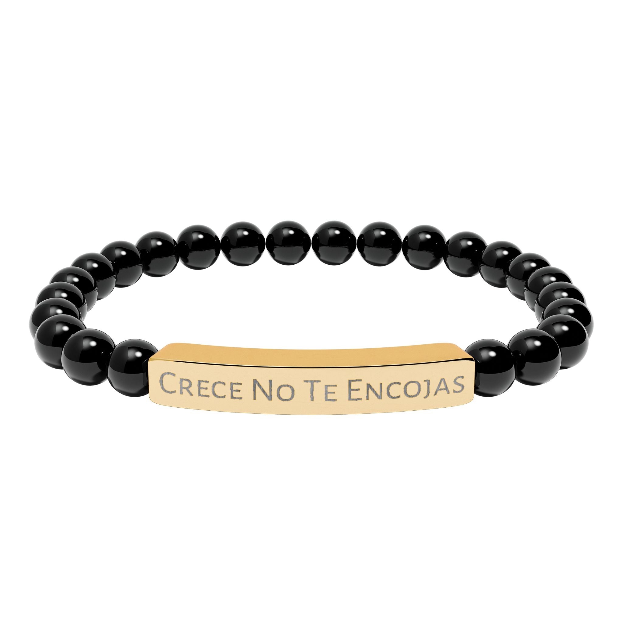 Engraved Natural Stone Stretch Bracelet — "Crece No Te Rindas" Affirmation Bar