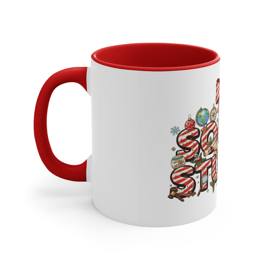 Social Studies Teacher Christmas Mug, Festive Candy-Stripe Holiday Coffee Cup School Staff Christmas Mug Collection,