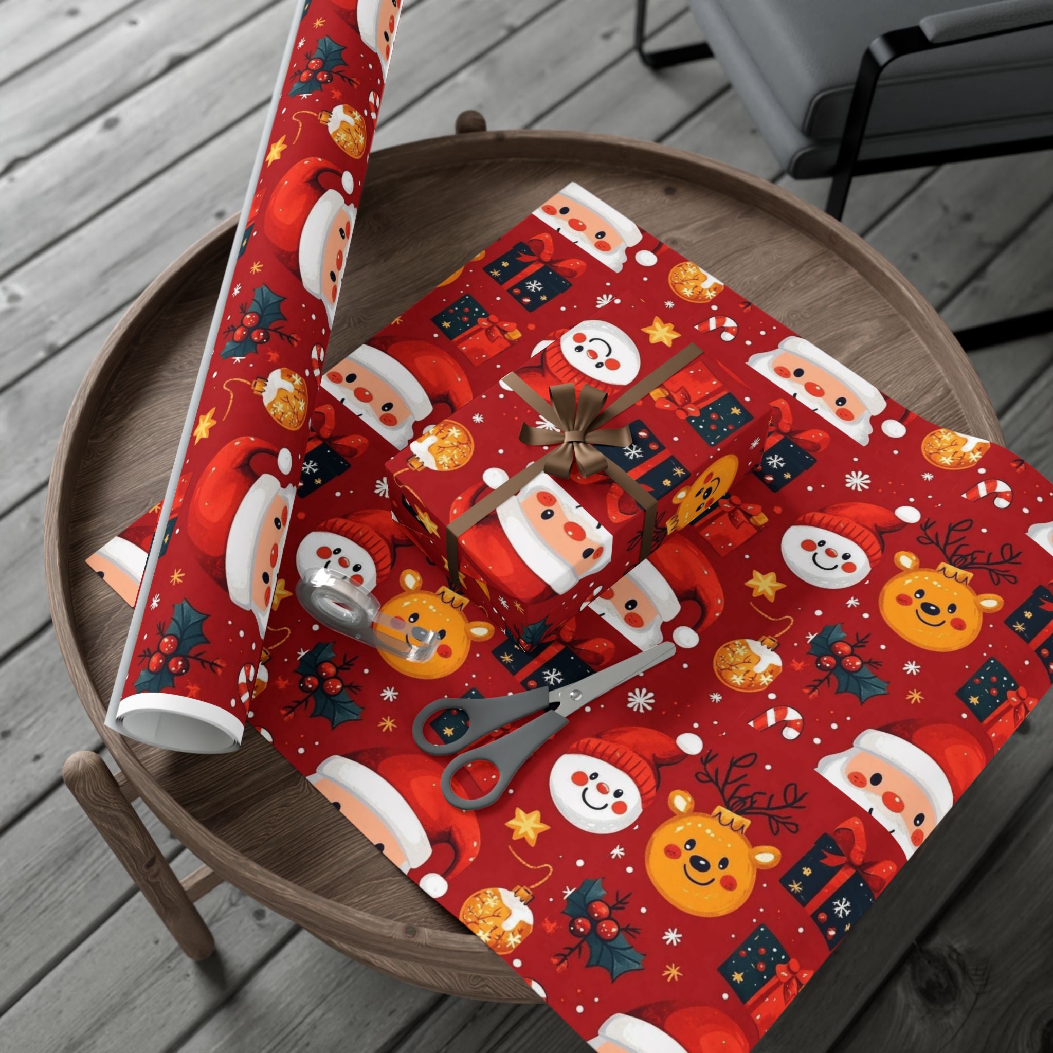 Christmas Wrapping Paper - Santa, Snowman & Reindeer Holiday Gift Wrap Festive Wrapping Paper