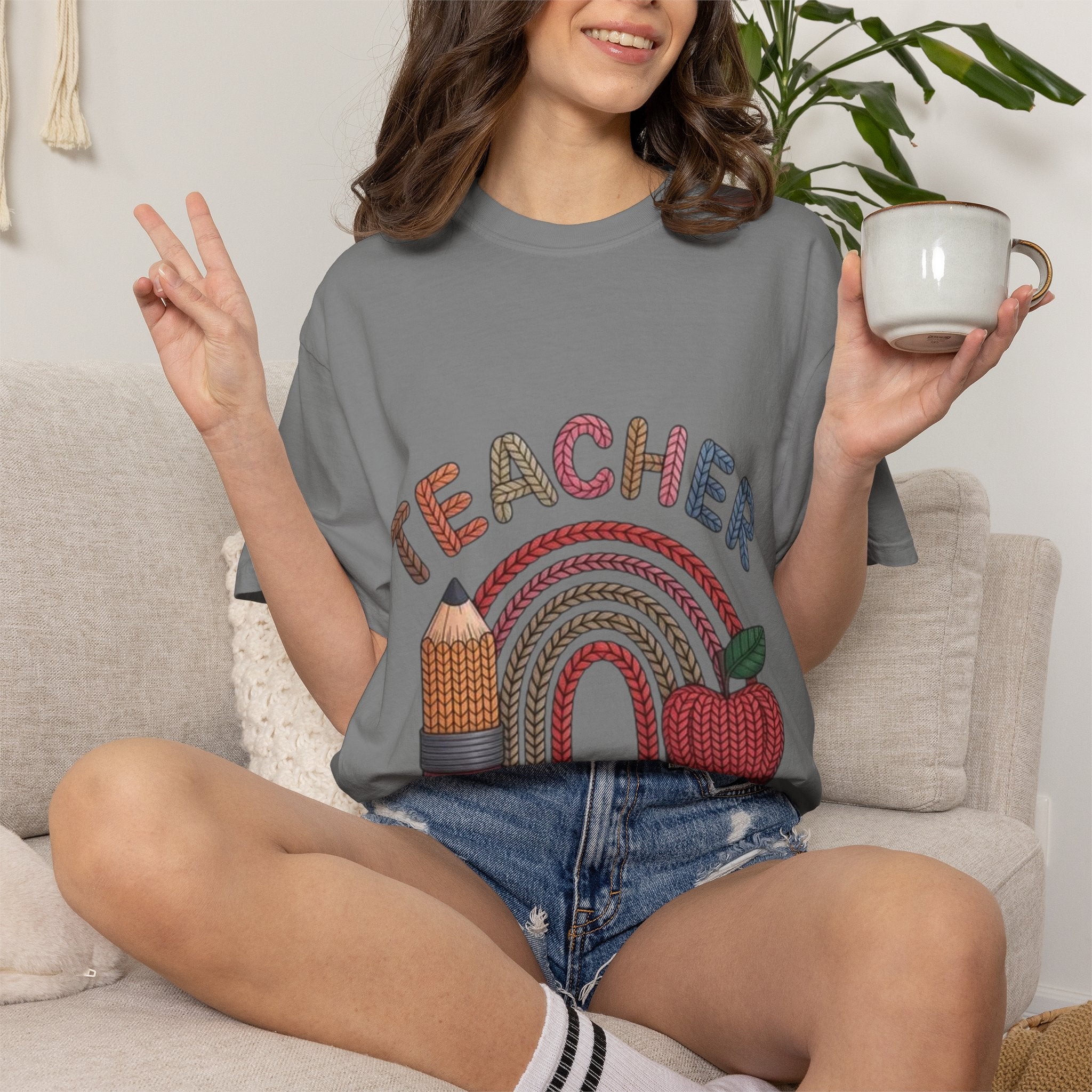 Teacher Rainbow Pencil & Apple T-Shirt — Back-to-School Gift for Educators