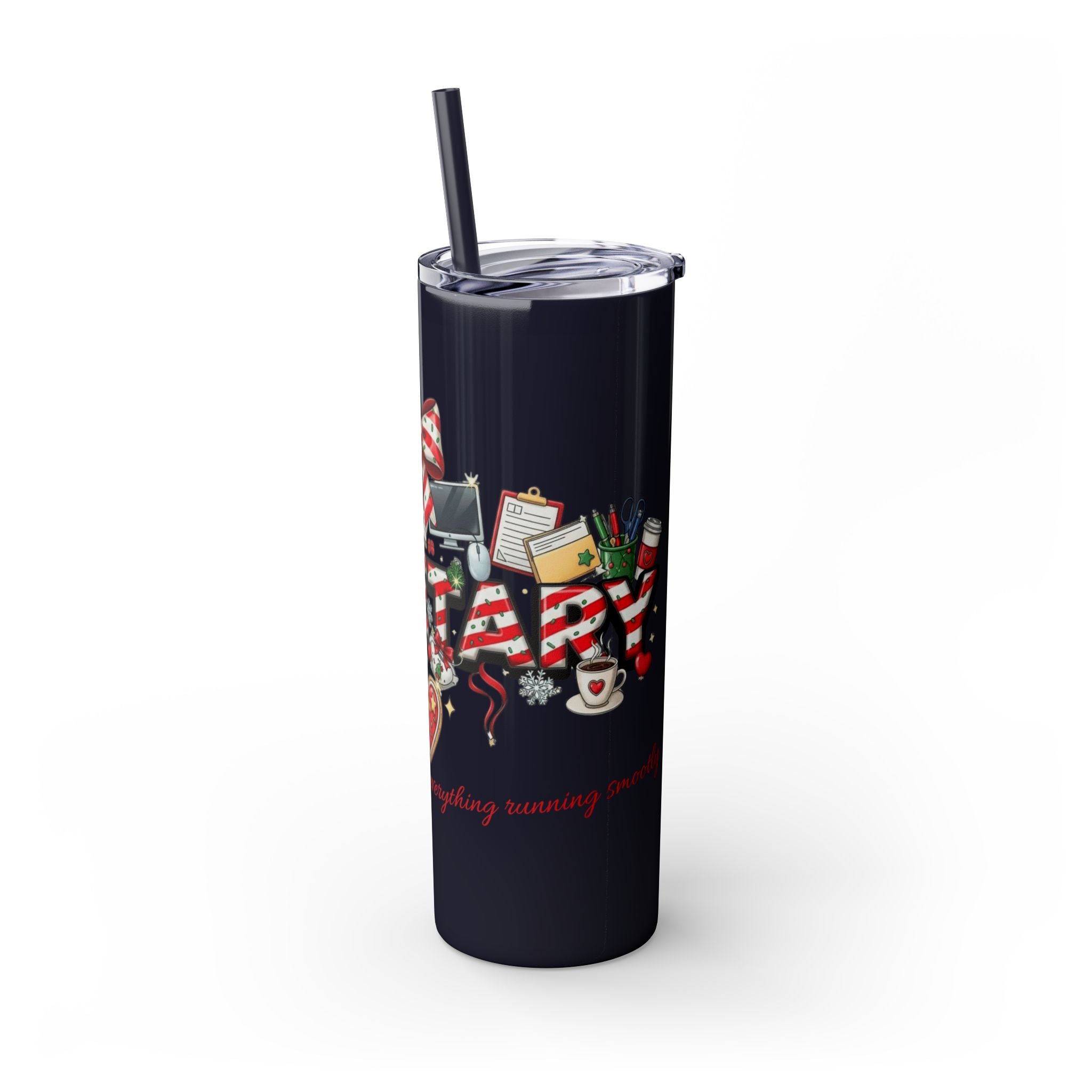 Christmas mug for the office team who keeps everything running smoothly. Candy Cane Christmas Office Secret Santa Design, 20oz with Straw