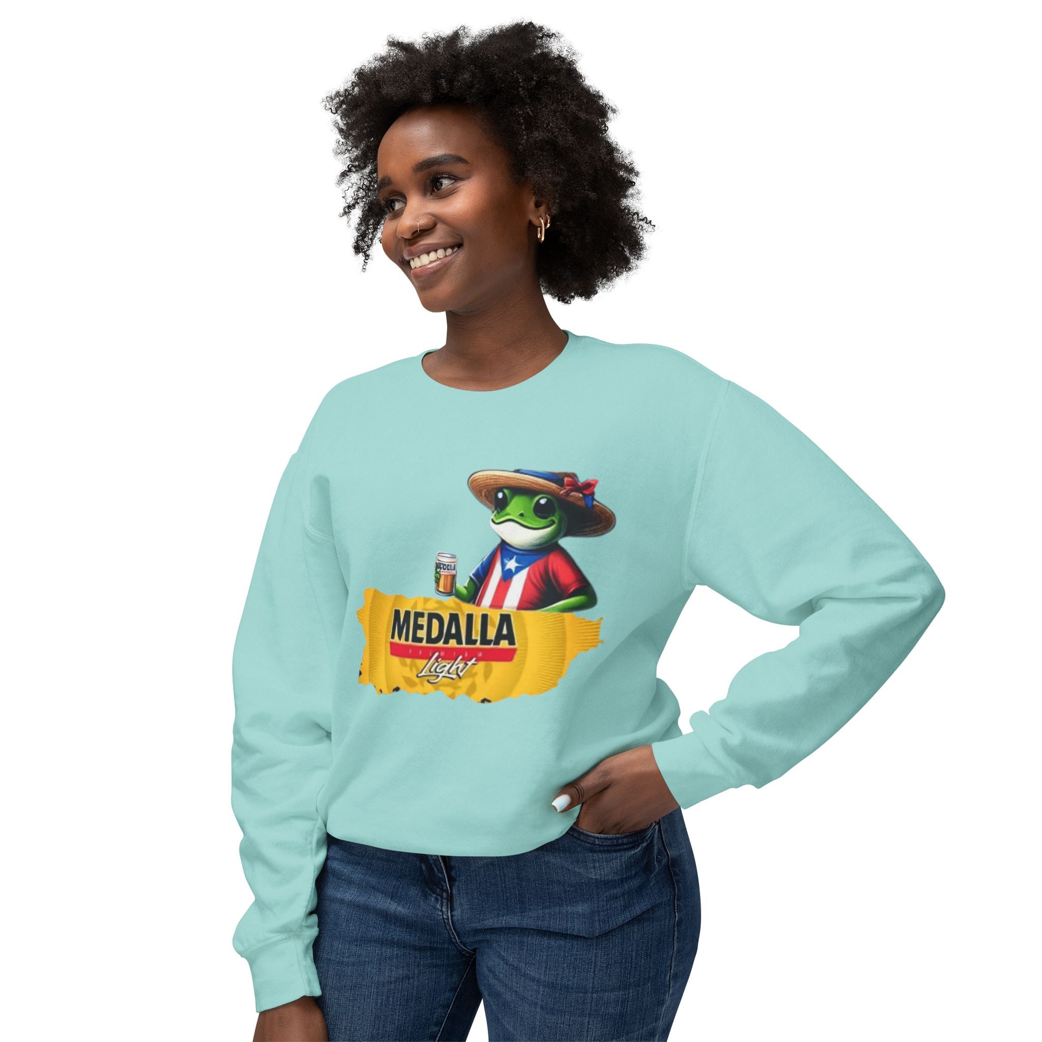 Medalla Light Puerto Rico Sweatshirt Coqui Boricua flag  Beer Pack Graphic Puerto Rico Navidades