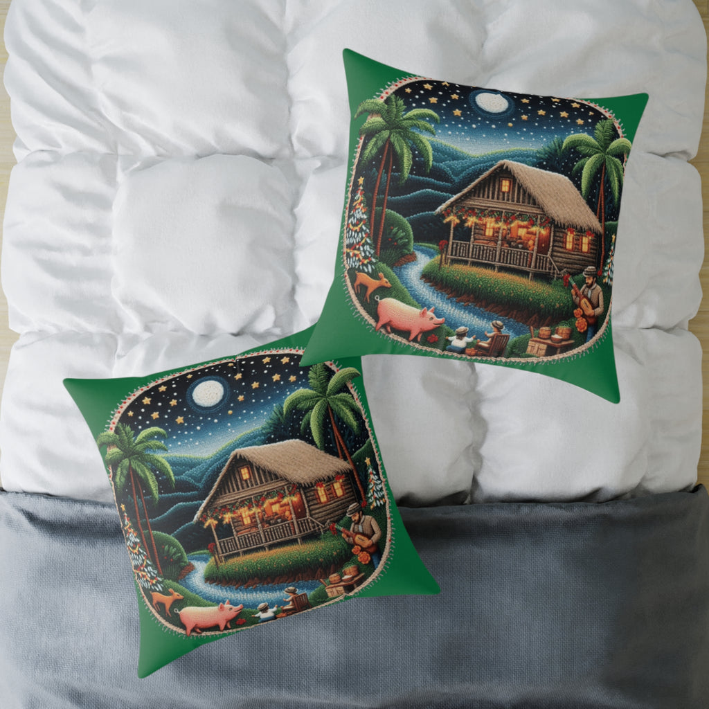 Island Night Cottage Pillow  Tropical Moonlit Cabin Throw Pillow Puerto Rico Culture Pillow