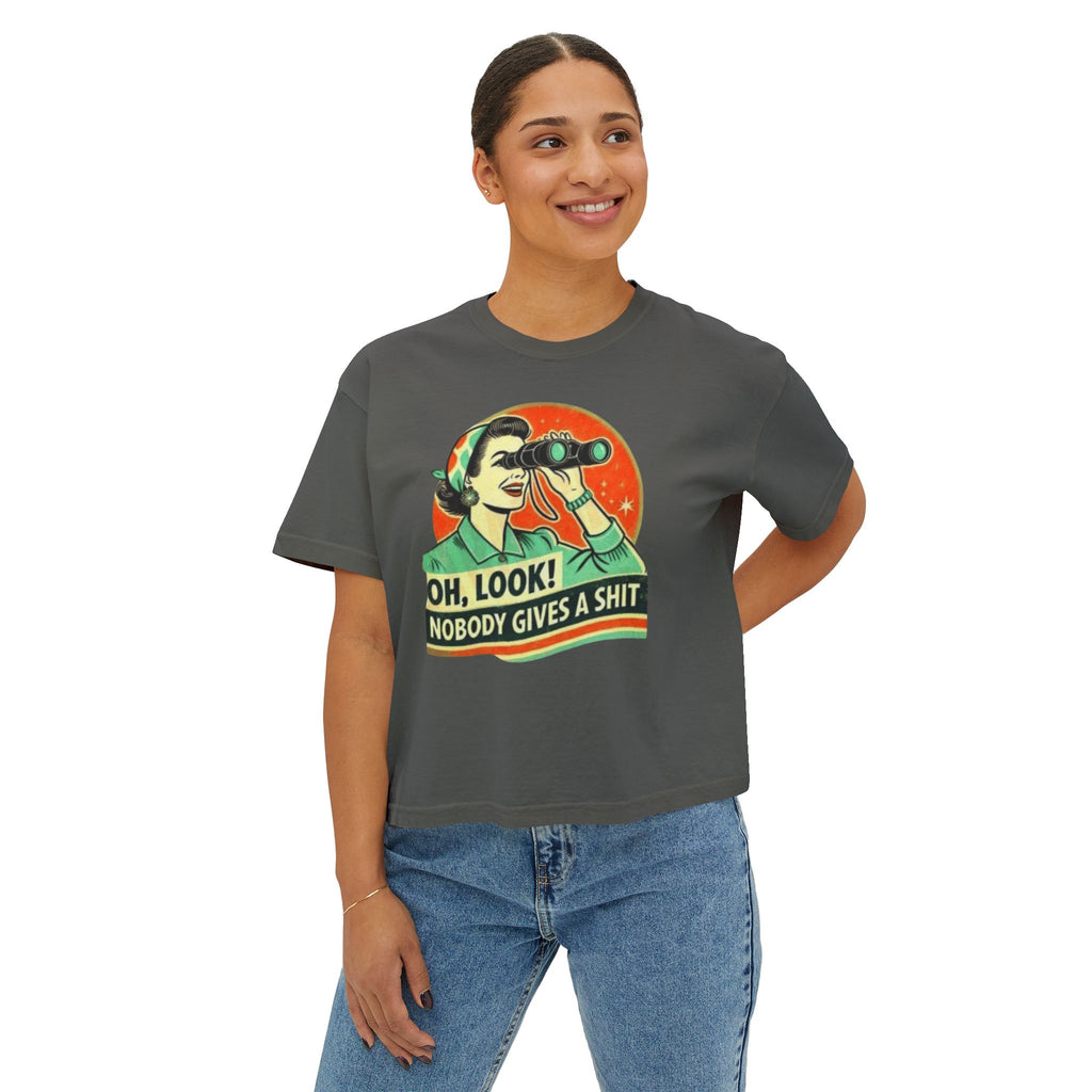 Graphic Tee — "Oh, Look! Nobody Gives a Shit" Retro Binoculars Design