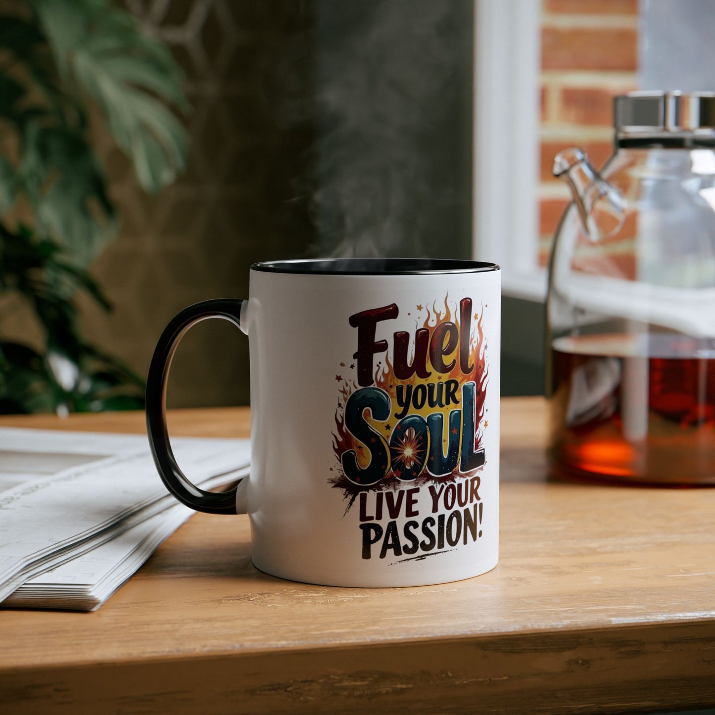 Fuel Your Soul Two-Tone Start your day with meaning. Coffee Mug | Inspirational Mug for Passionate Coffee Lovers, Gift for Creatives, Motivational Drinkware