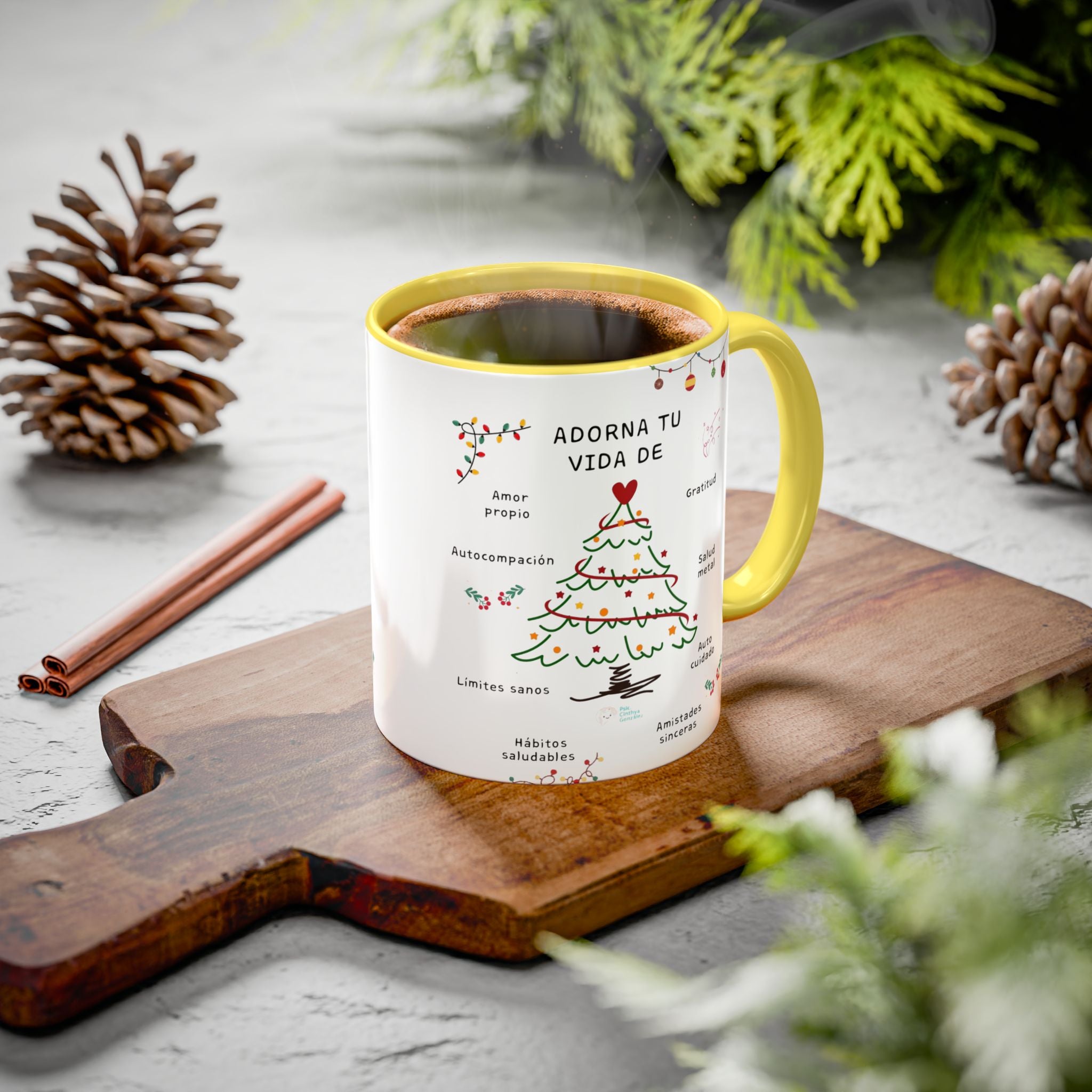 Mug — 'Adorna Tu Vida' Christmas Tree Spanish Holiday Coffee Mug (11oz/15oz)