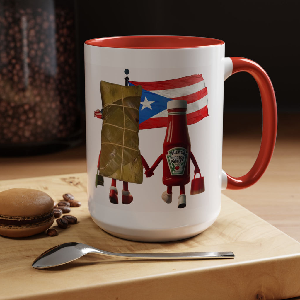Puerto Rican Flag Ketchup & Pasteles Coffee Mug — Funny Food Friends Accent Mug (11/15oz)