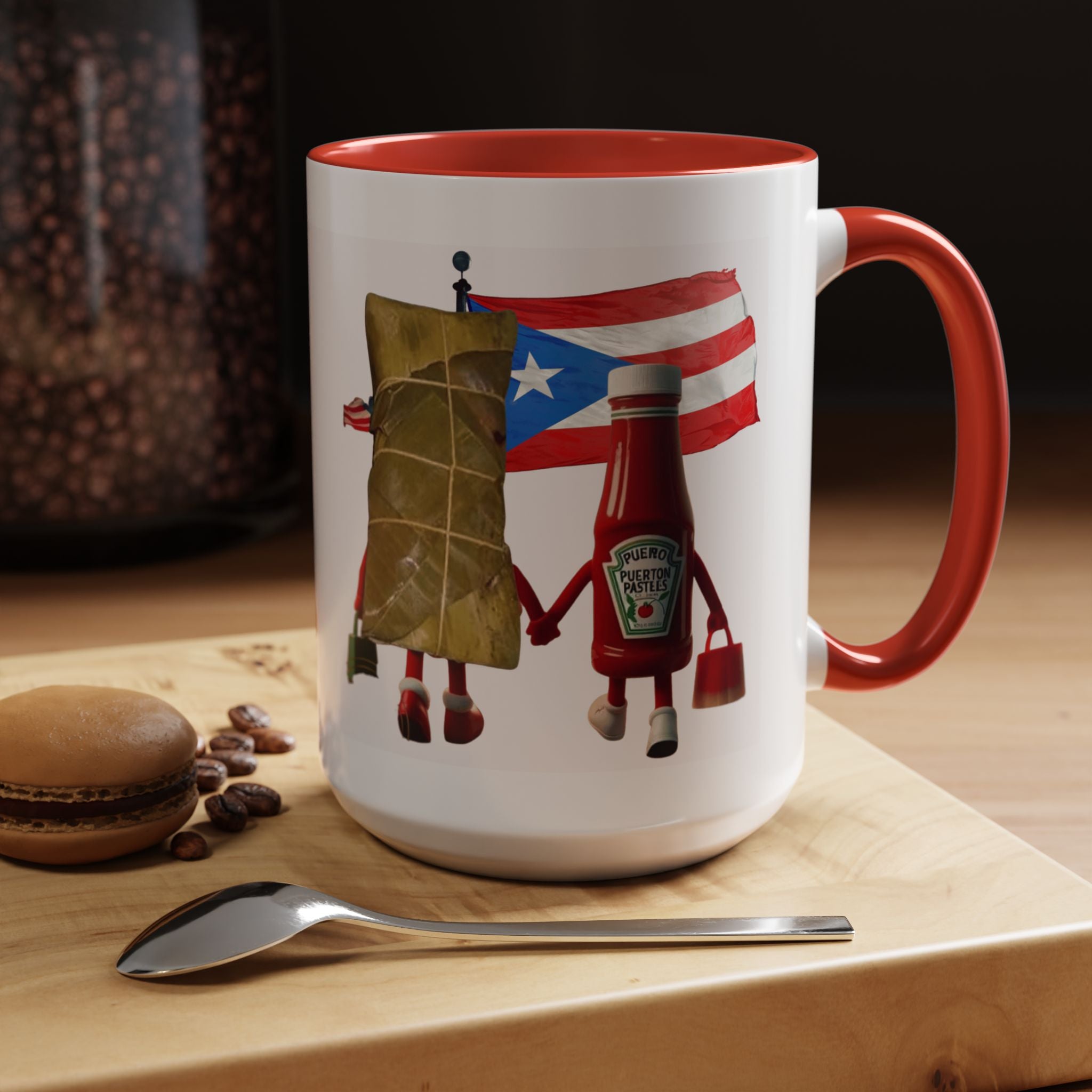 Puerto Rican Flag Ketchup & Pasteles Coffee Mug — Funny Food Friends Accent Mug (11/15oz)