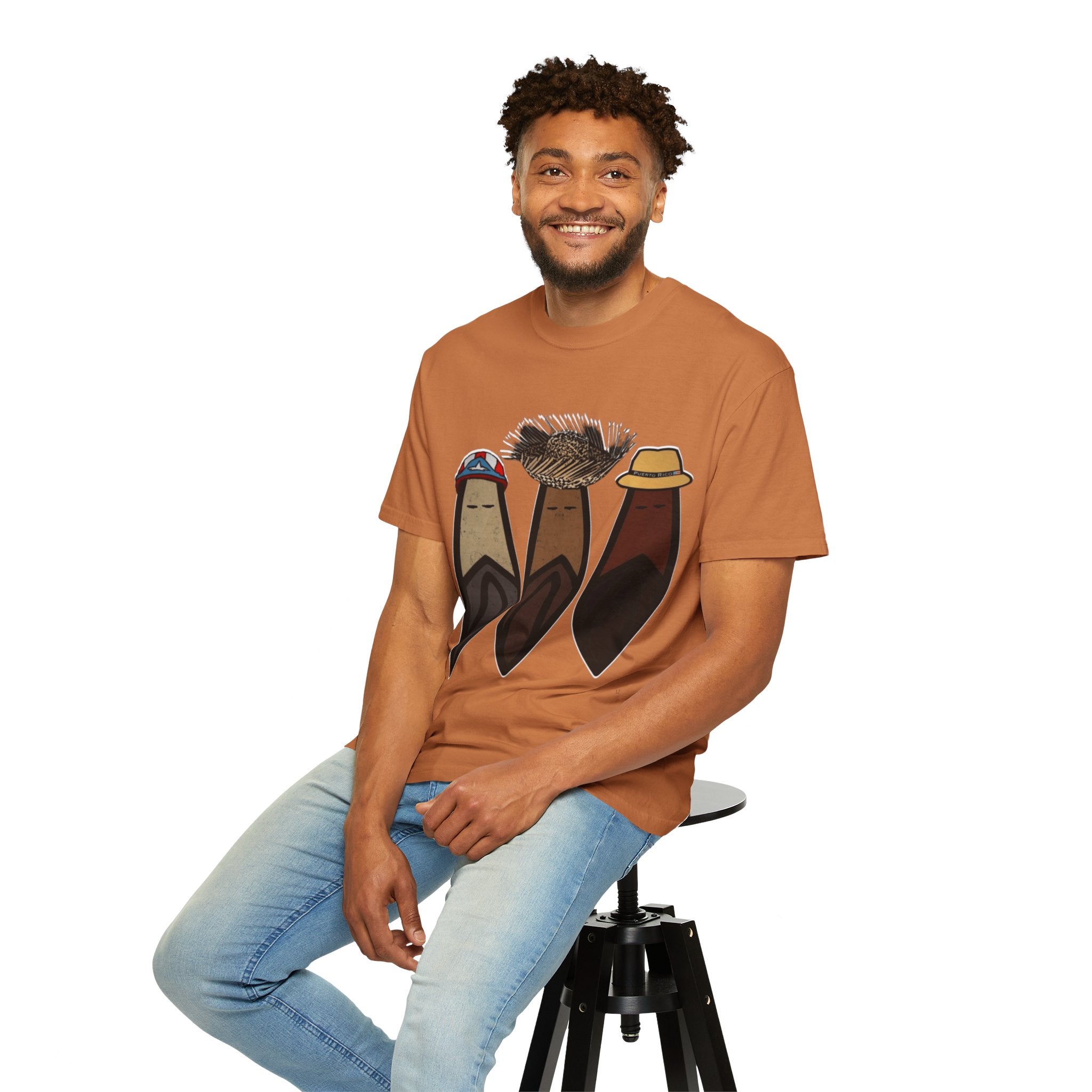 Puerto Rican Batey Cabin T-Shirt  Three Masks & Rustic House Graphic Tee Puerto Rico Navidades