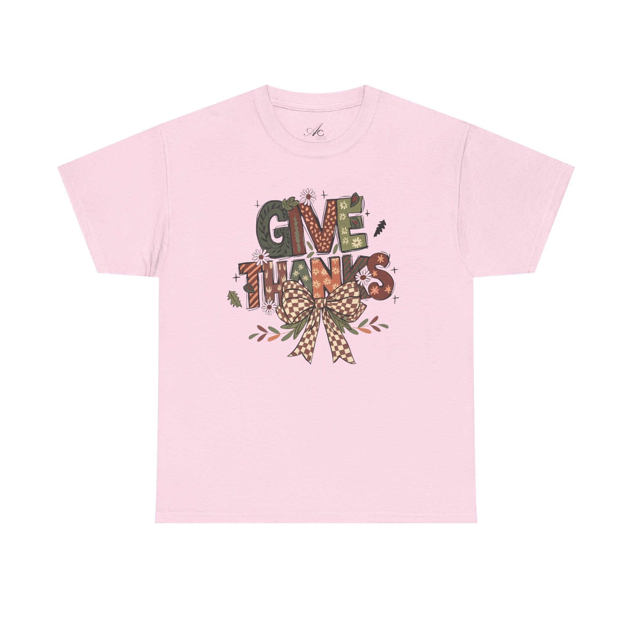 Give Thanks Tee Thanksgiving Graphic T-Shirt with Rustic Bow Design