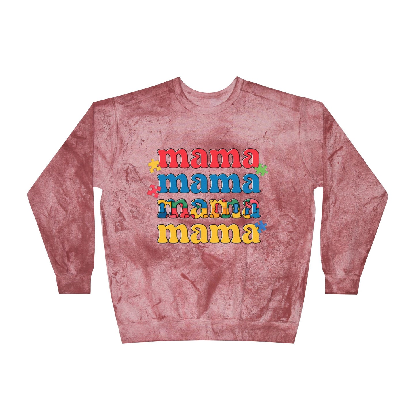 Autism Awareness & Pride Collection Mama Color Blast Crewneck Sweatshirt - Unisex Tie-Dye Style