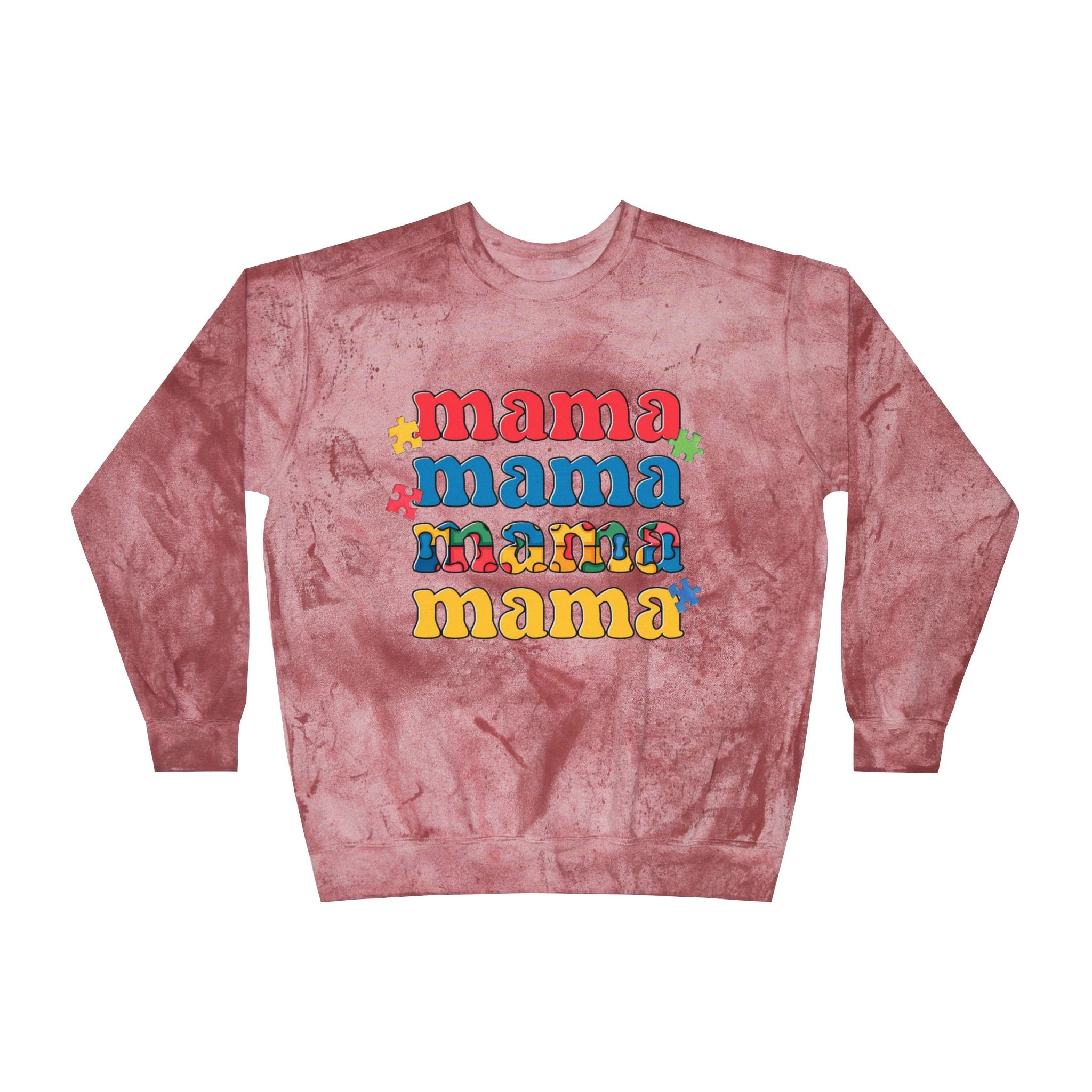 Autism Awareness & Pride Collection Mama Color Blast Crewneck Sweatshirt - Unisex Tie-Dye Style