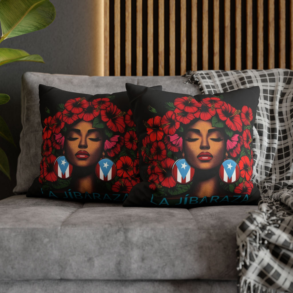 La Jíbara Pillowcase – Puerto Rican Floral Hair Art Square Pillow  Puerto Rico Culture Pillow