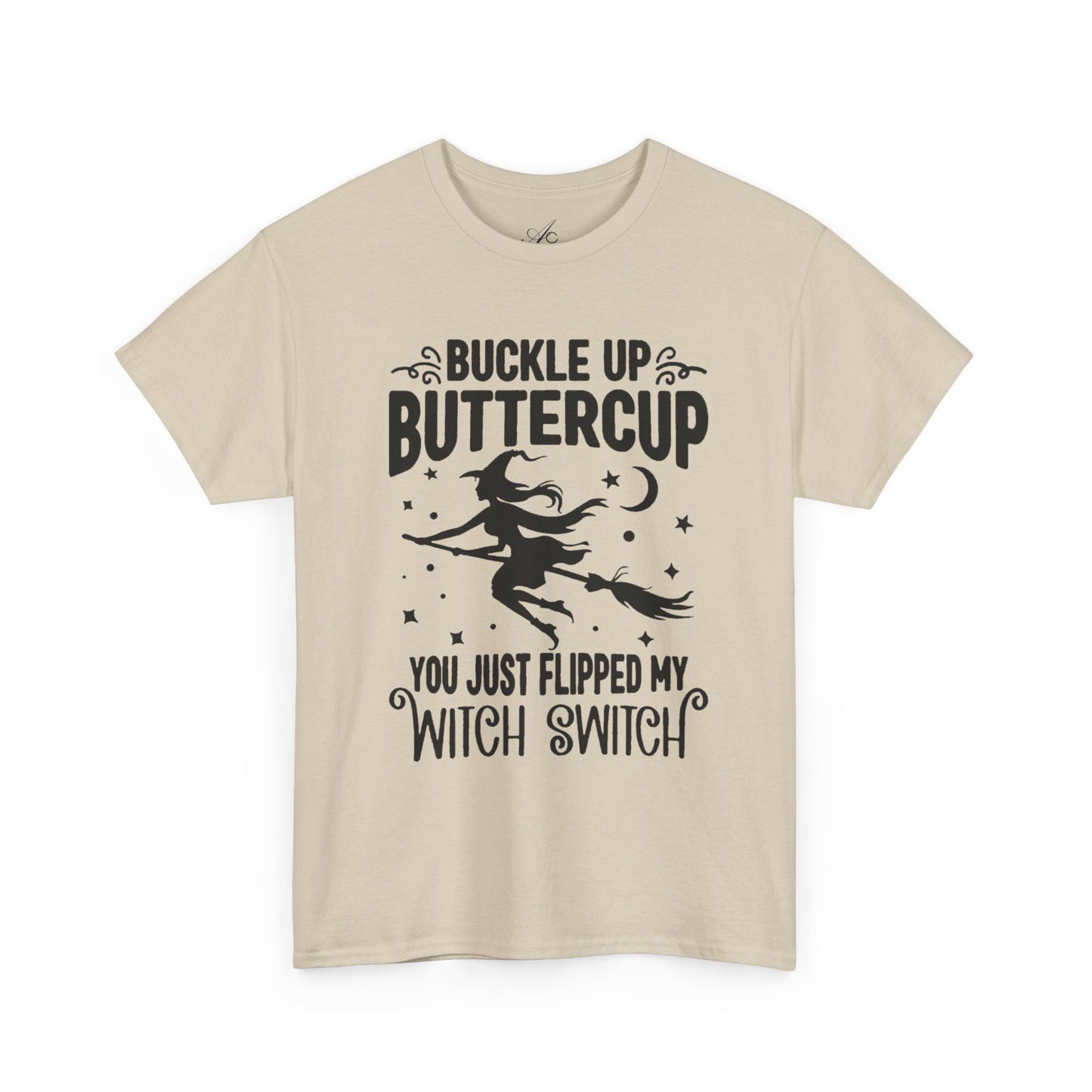 Witchy Humor Tee - Buckle Up Buttercup, Unisex Heavy Cotton Tee, Halloween Shirt, Casual Wear, Gift for Her, Funny T-Shirt