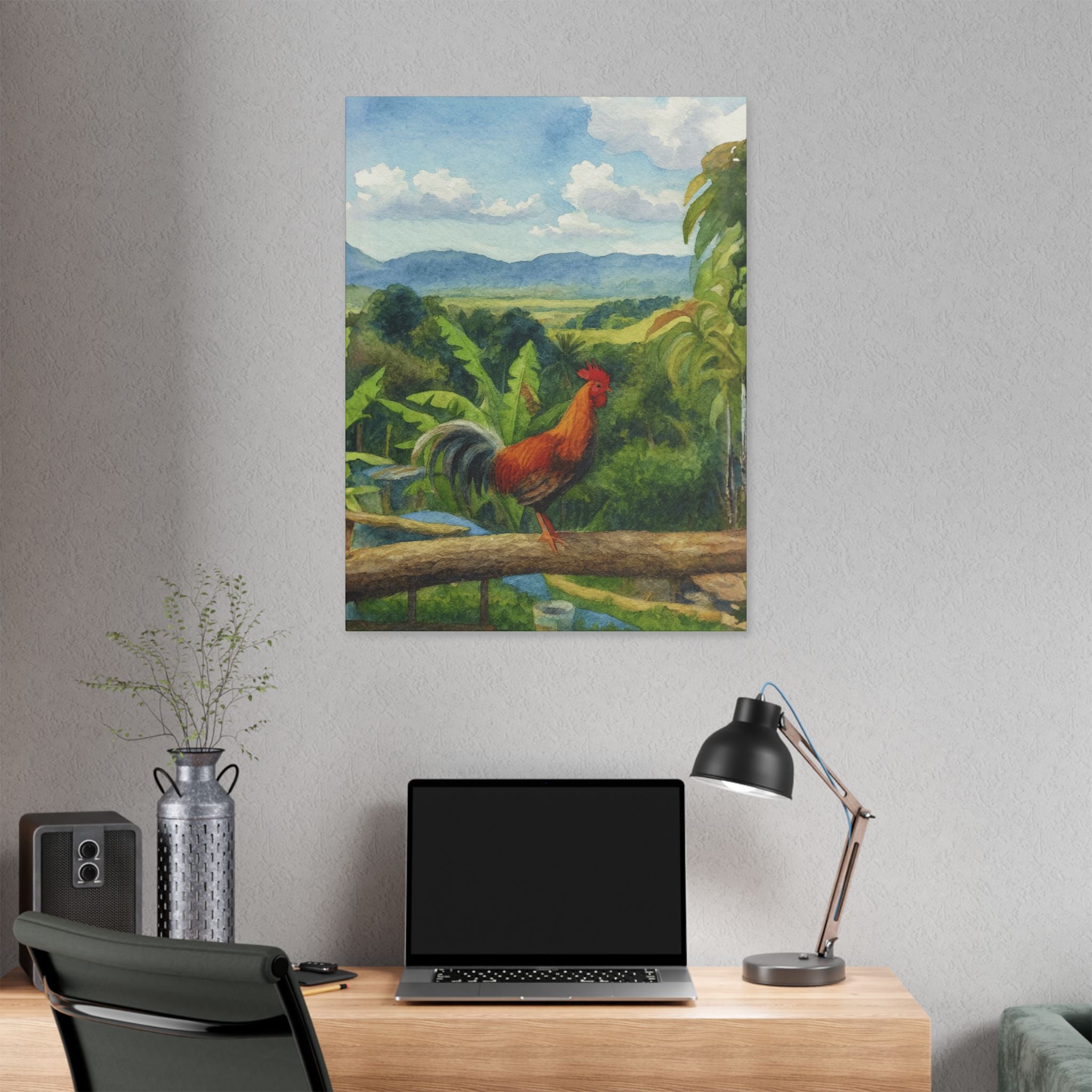 These Puerto Rico inspired Rooster Morning Landscape Canvas