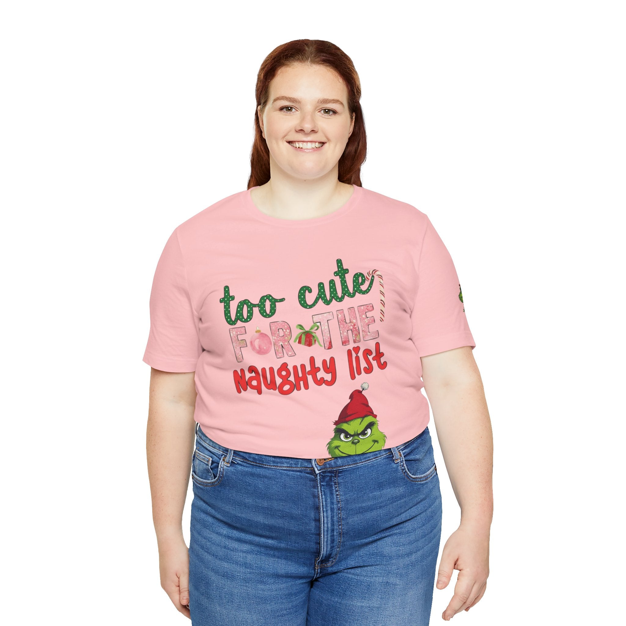 Christmas T-Shirts and Sweatshirts Collection Cute Grinch Holiday Tee 'Too Cute for the Naughty List' Unisex Jersey T-Shirt