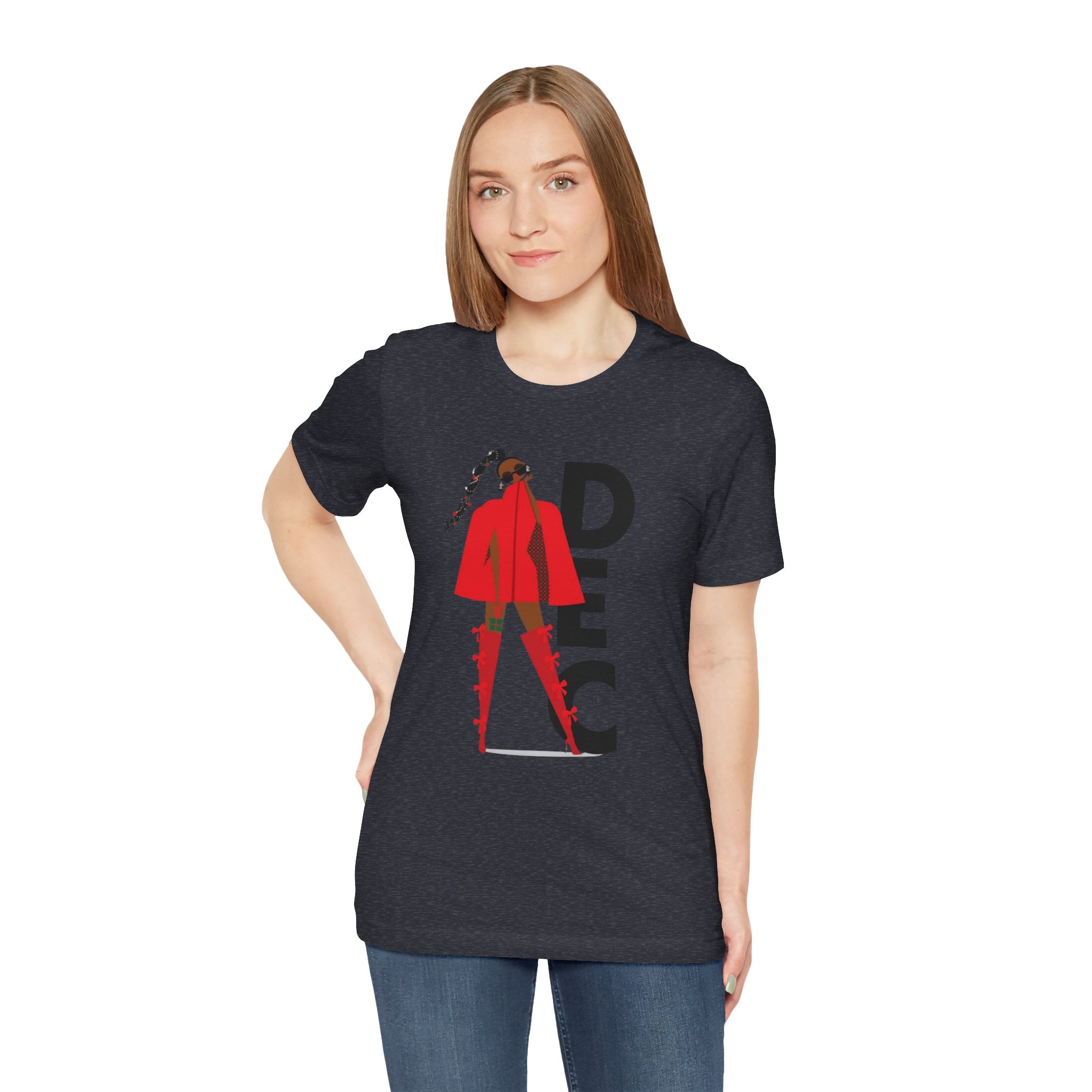 December Fashion Tee  Red Coat Model Graphic Shirt