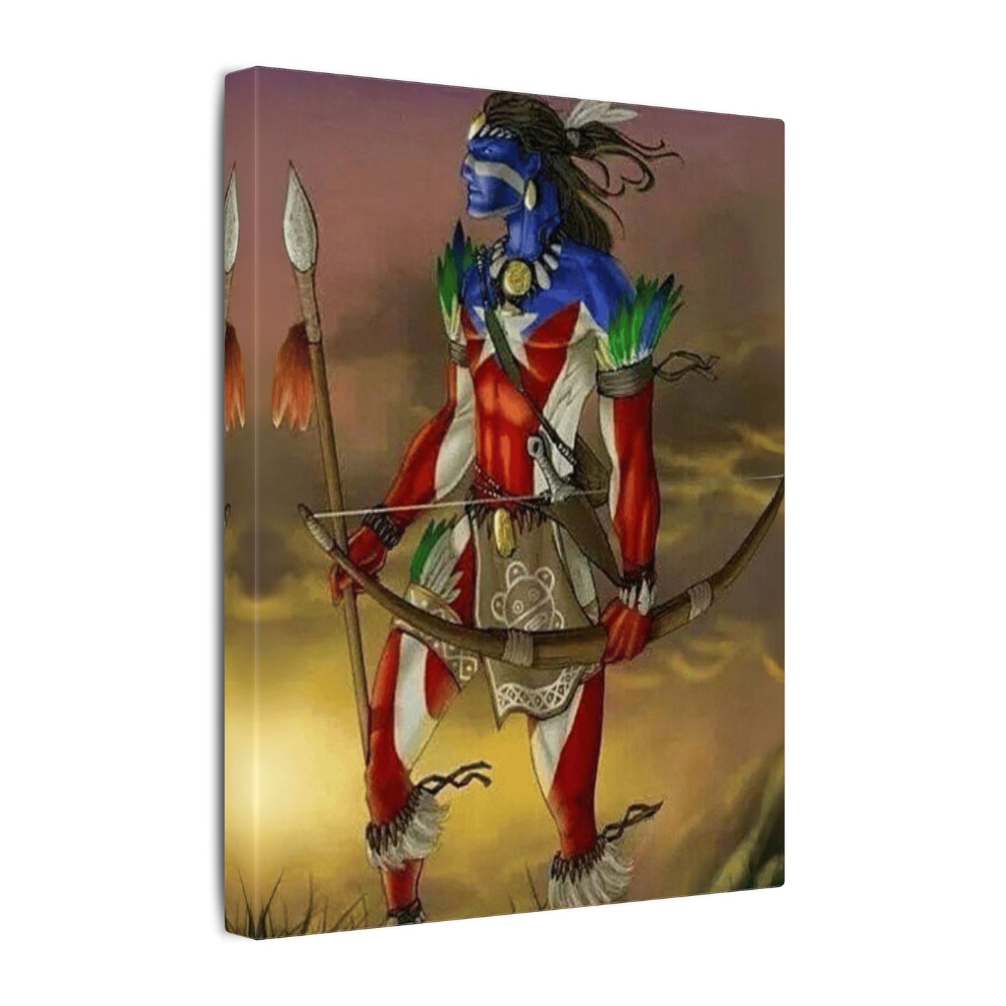 Borikén Rooted in Culture, Radiating Power Tribal Puerto Rico Warrior Canvas Art, Taino Wall Decor, Boho, Unique Gift for Collectors, Cultural Prints