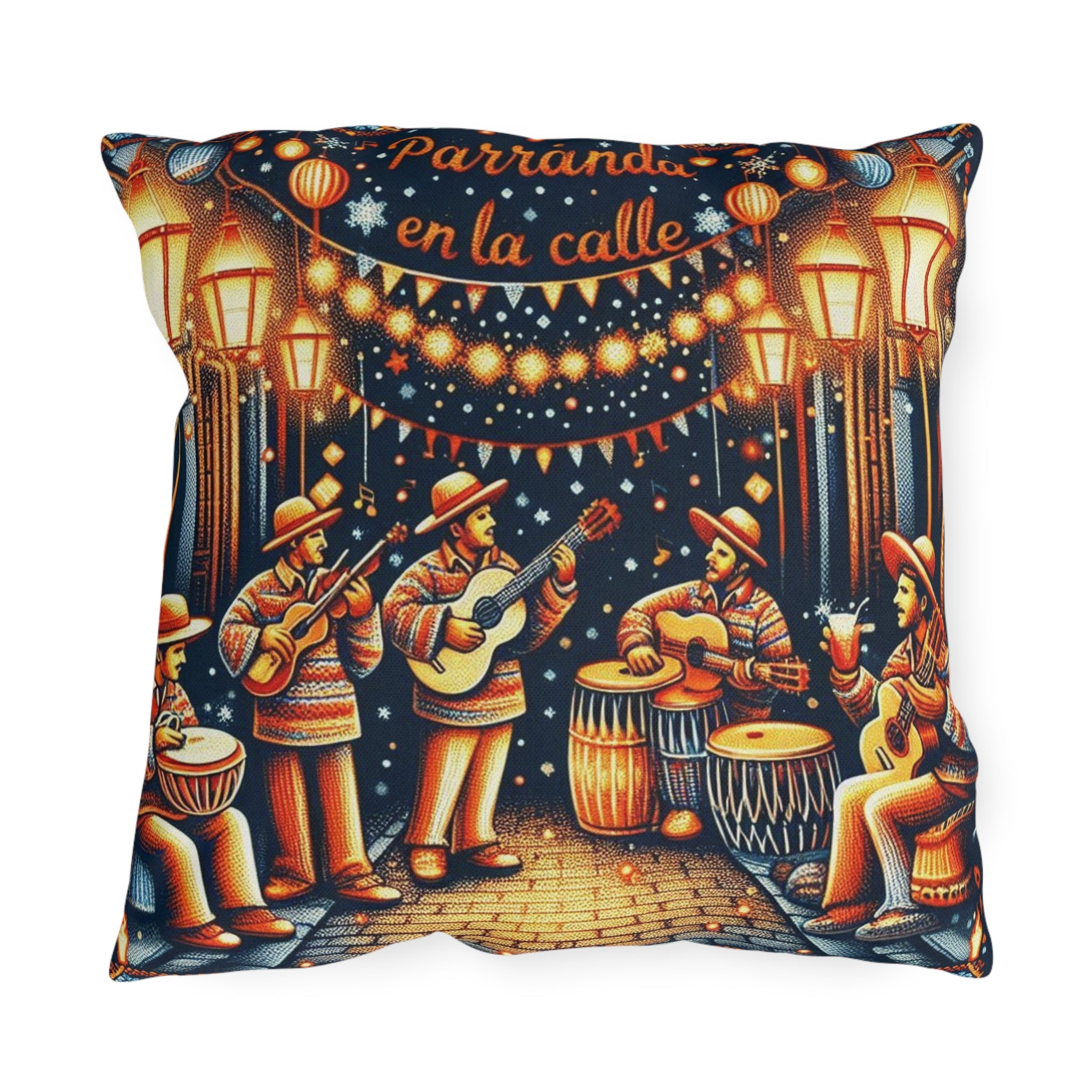 Puerto Rico Culture Pillow Outdoor Pillow  Parranda en la Calle Latin Street Music Festival Throw Pillow