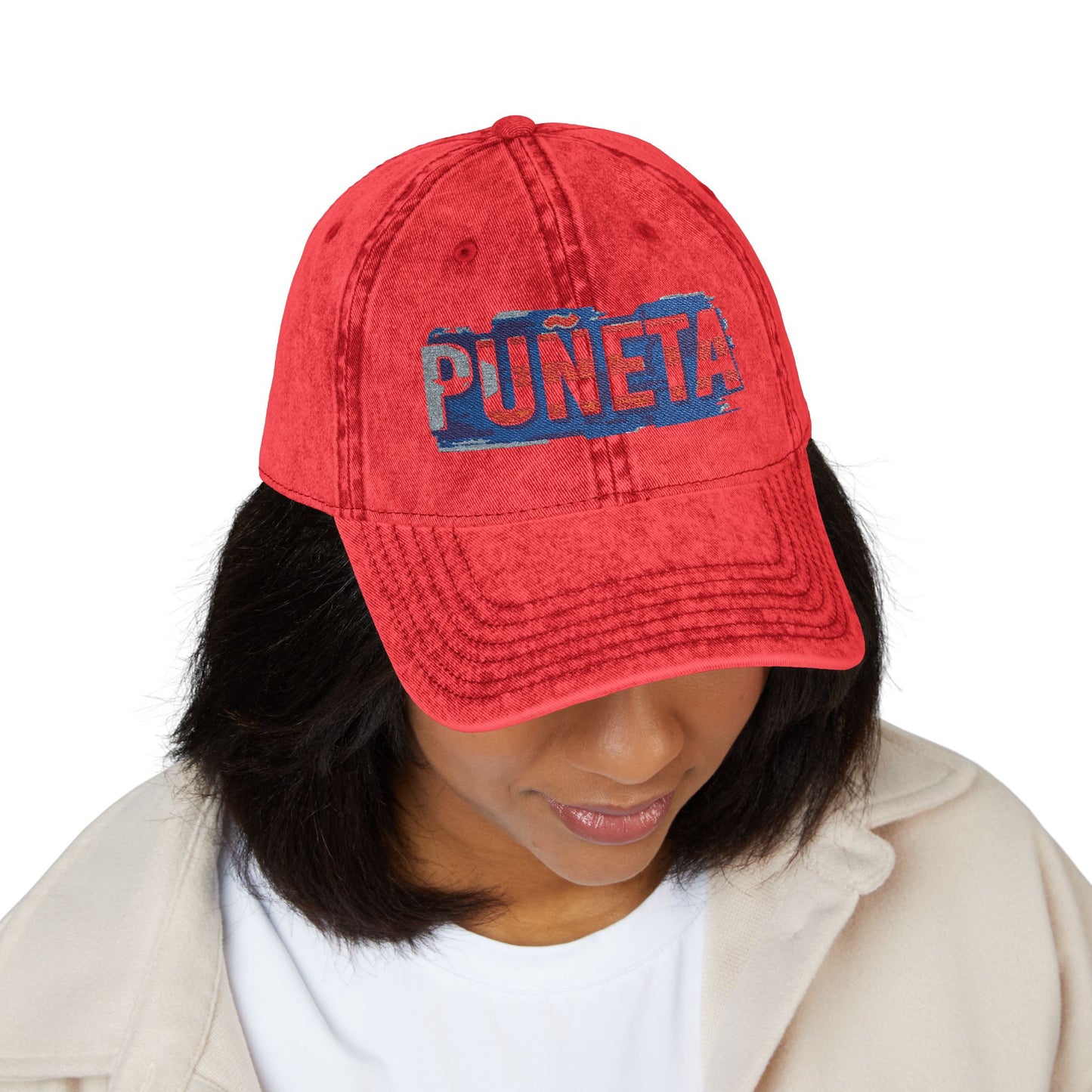 Puerto Rico Pride Knit Hat Vintage Embroidered Cap Puneta Red Hat for Casual Style