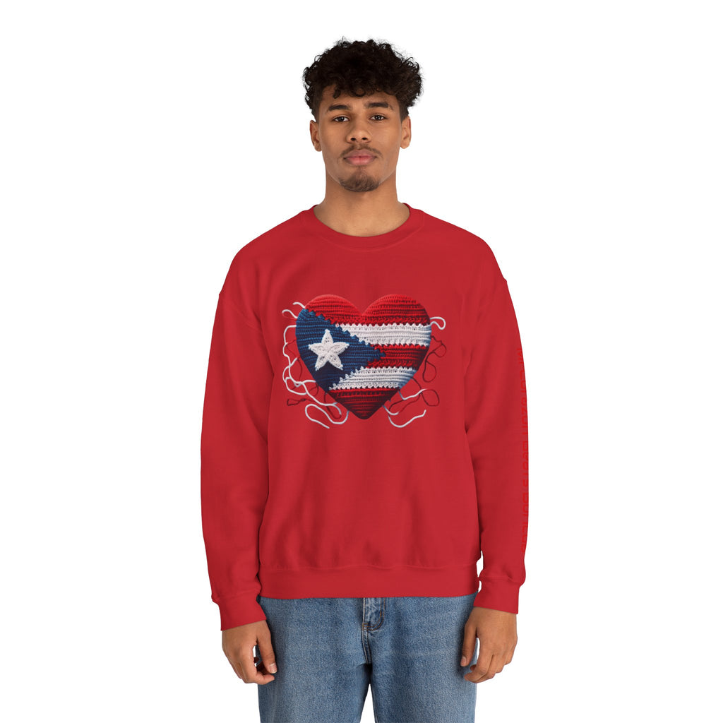 Puerto Rico Heart Crewneck Sweatshirt  Puerto Rican Flag Heart Knit Design