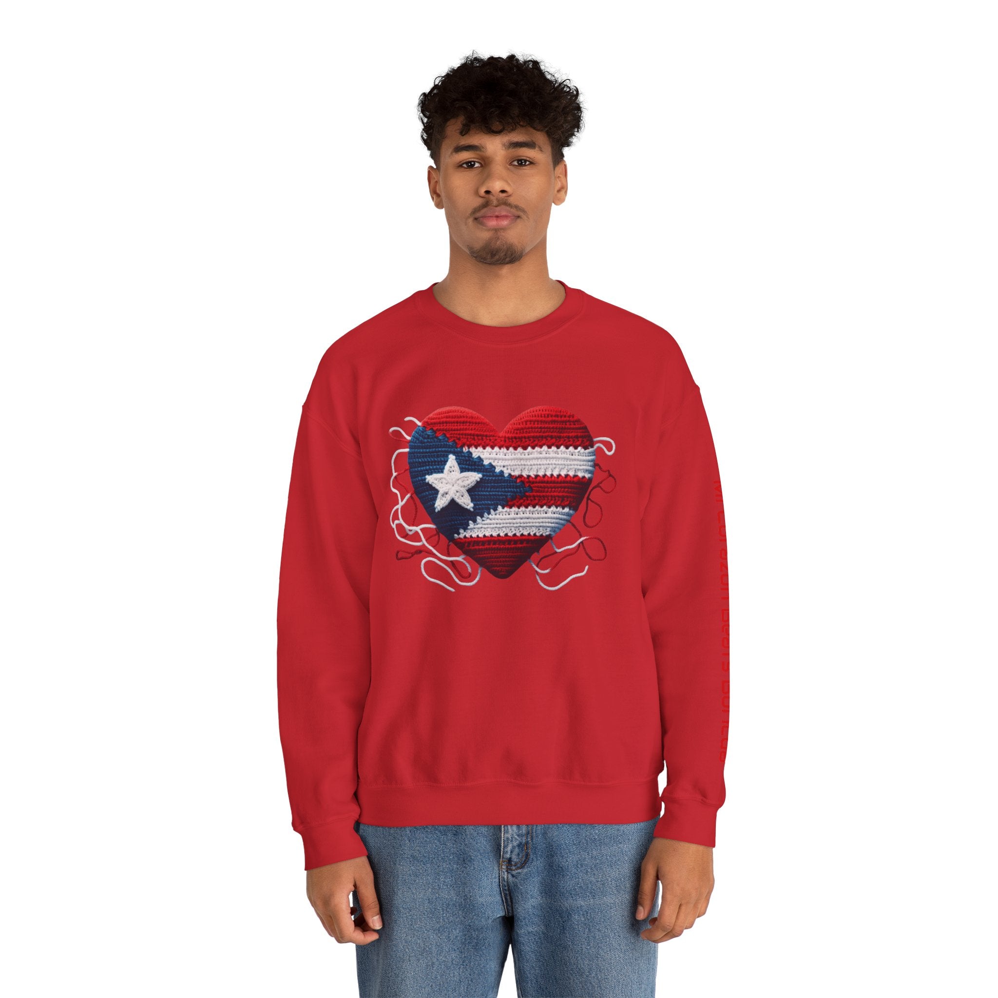 Puerto Rico Heart Crewneck Sweatshirt  Puerto Rican Flag Heart Knit Design
