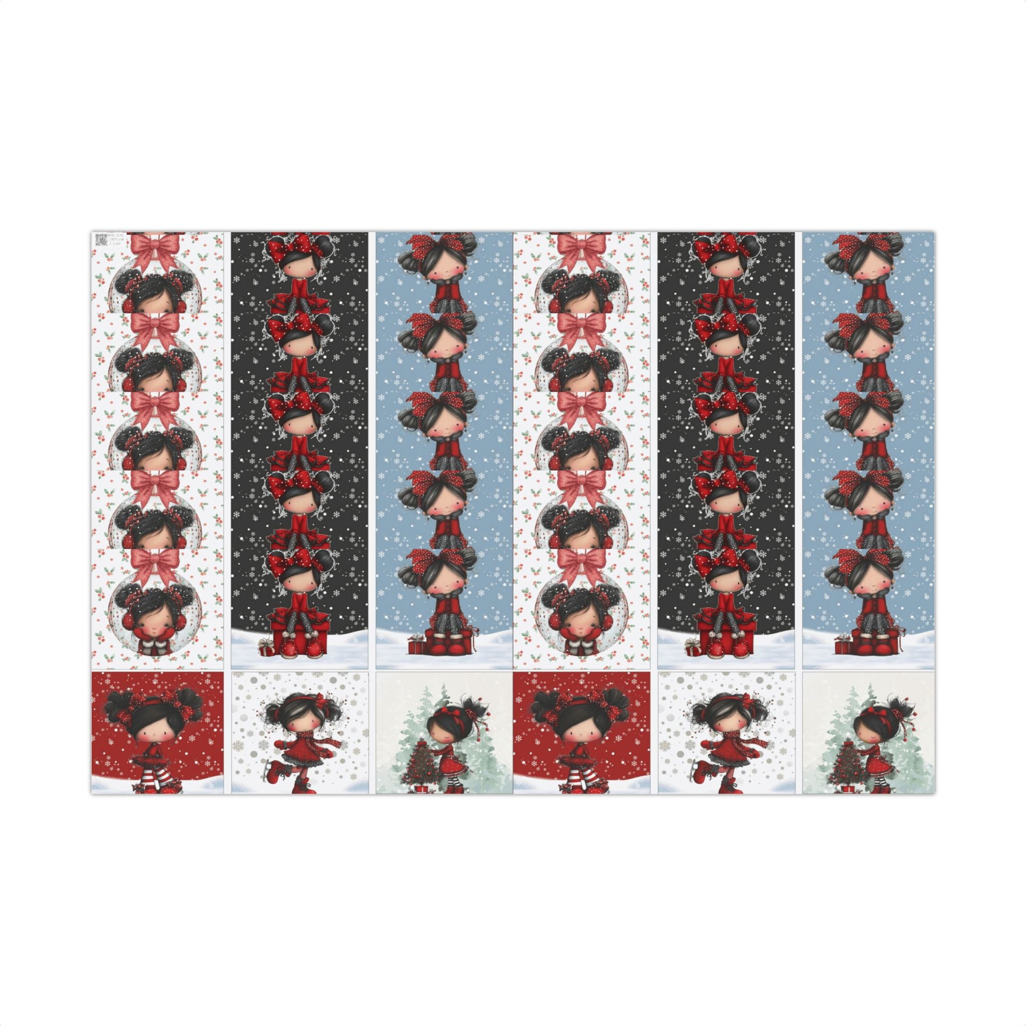 Festive Wrapping Paper Gift Wrap Papers - Cute Holiday Girl Patterned Wrapping Paper Rolls (Snow, Red Bows)