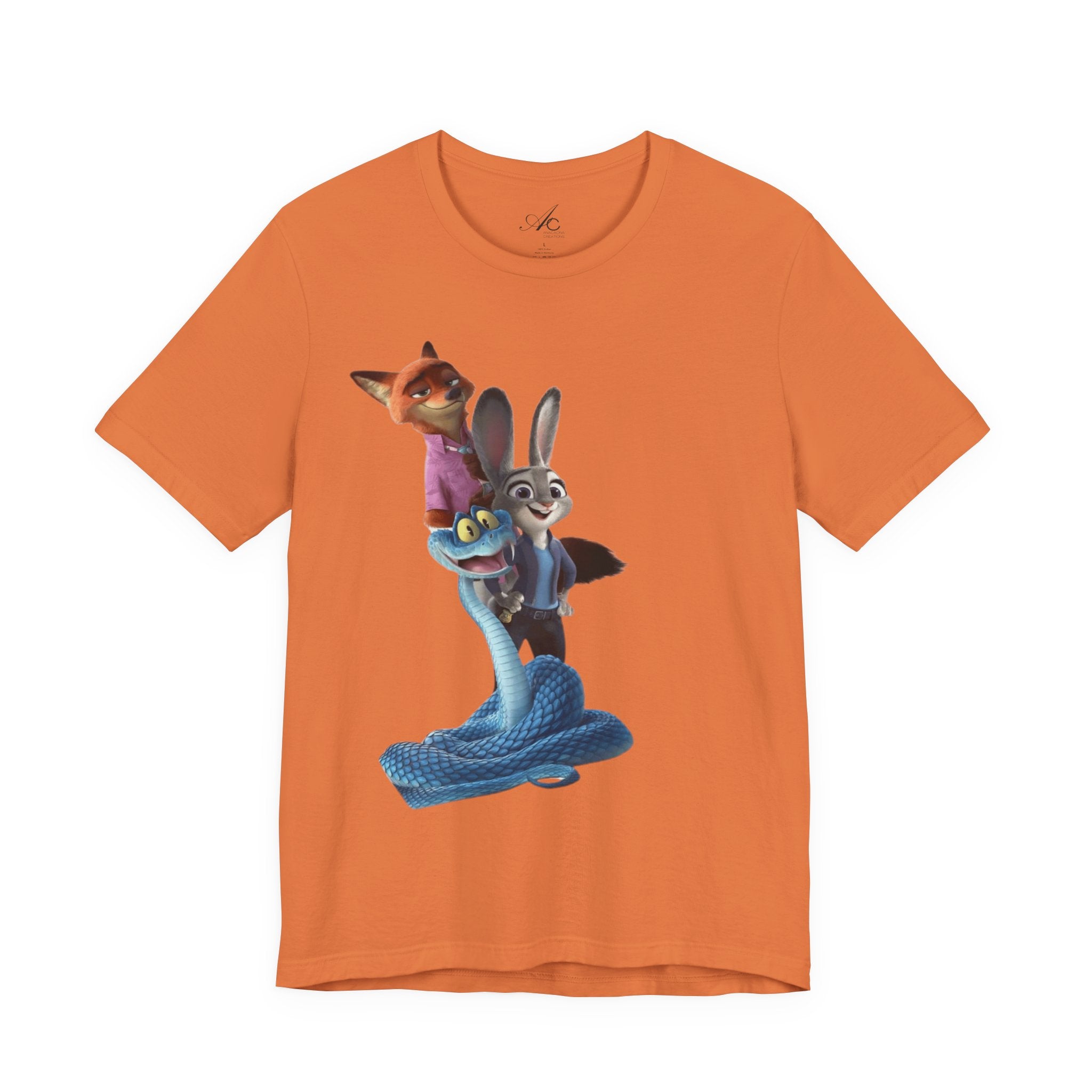 Animated Character Tee — Cute Fox & Bunny Stack Graphic T-Shirt  cartoon-style Christmas artwork
