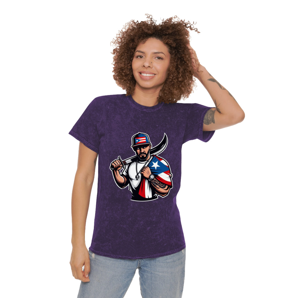 Puerto Rican Flag Bolo Knife T-Shirt  Boricua Pride Mineral Wash Tee
