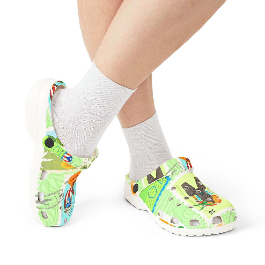 Puerto Rico Tropical Map EVA Foam Clogs — 'Puerto Rico Proud' Colorful Island Print