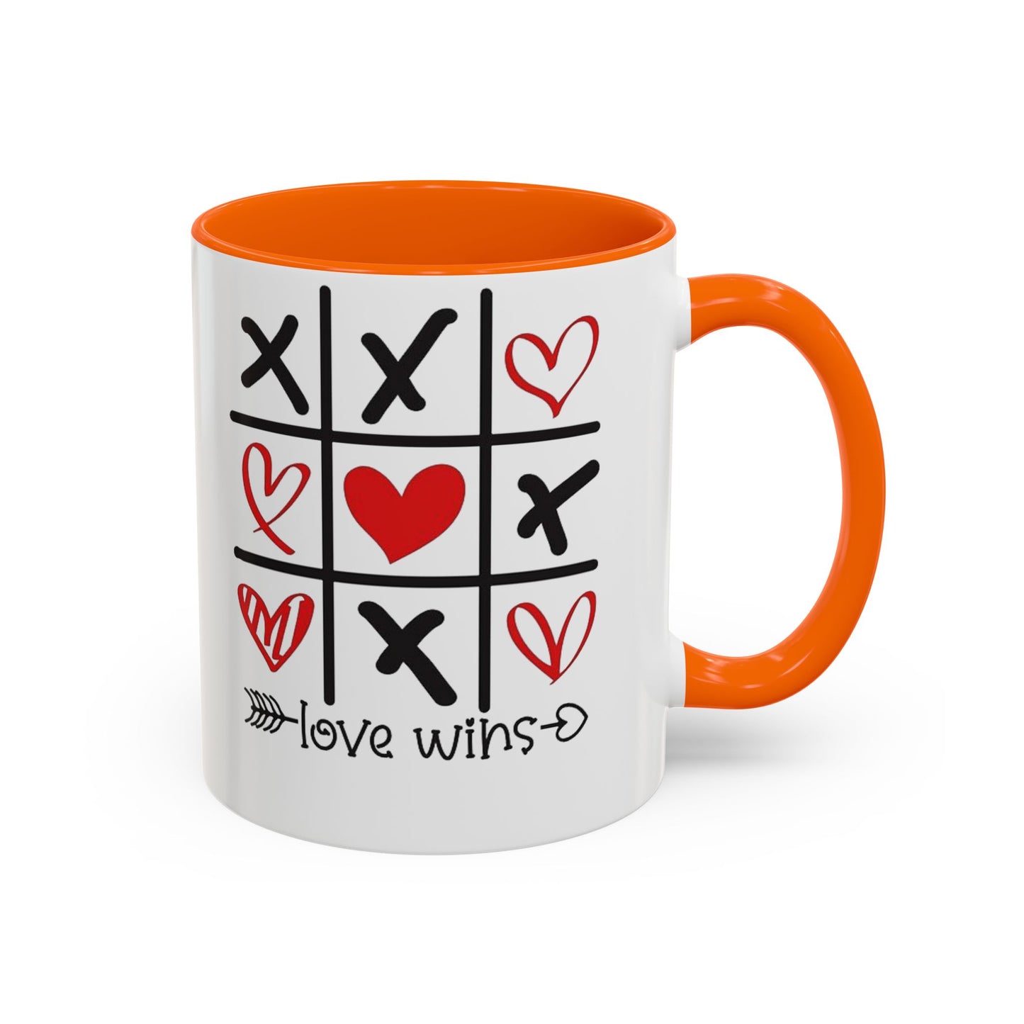 Love Wins Tic-Tac-Toe Heart Accent Coffee Mug — Romantic Valentine 11/15oz