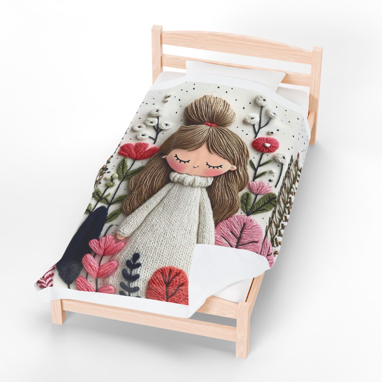 Plush Blanket — Cozy Girl in Floral Meadow Velveteen Throw