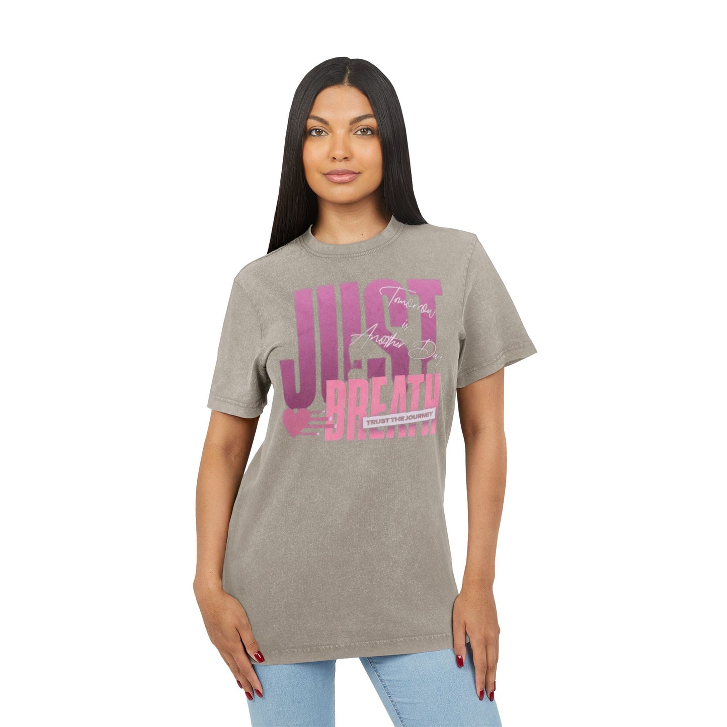 Just Breathe Acid-Wash Tee  Relaxed Pink Graphic T-Shirt