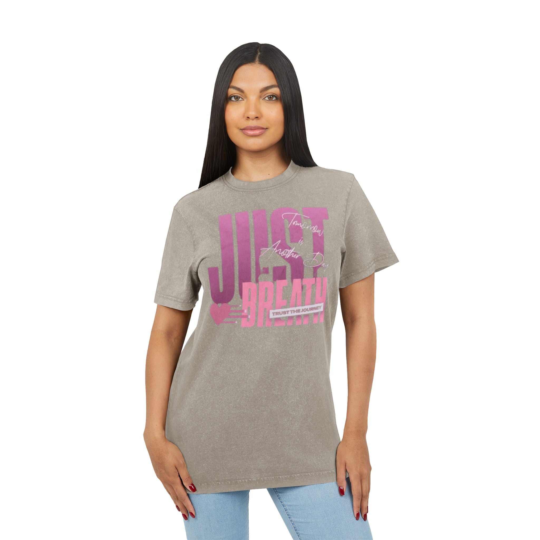Just Breathe Acid-Wash Tee  Relaxed Pink Graphic T-Shirt