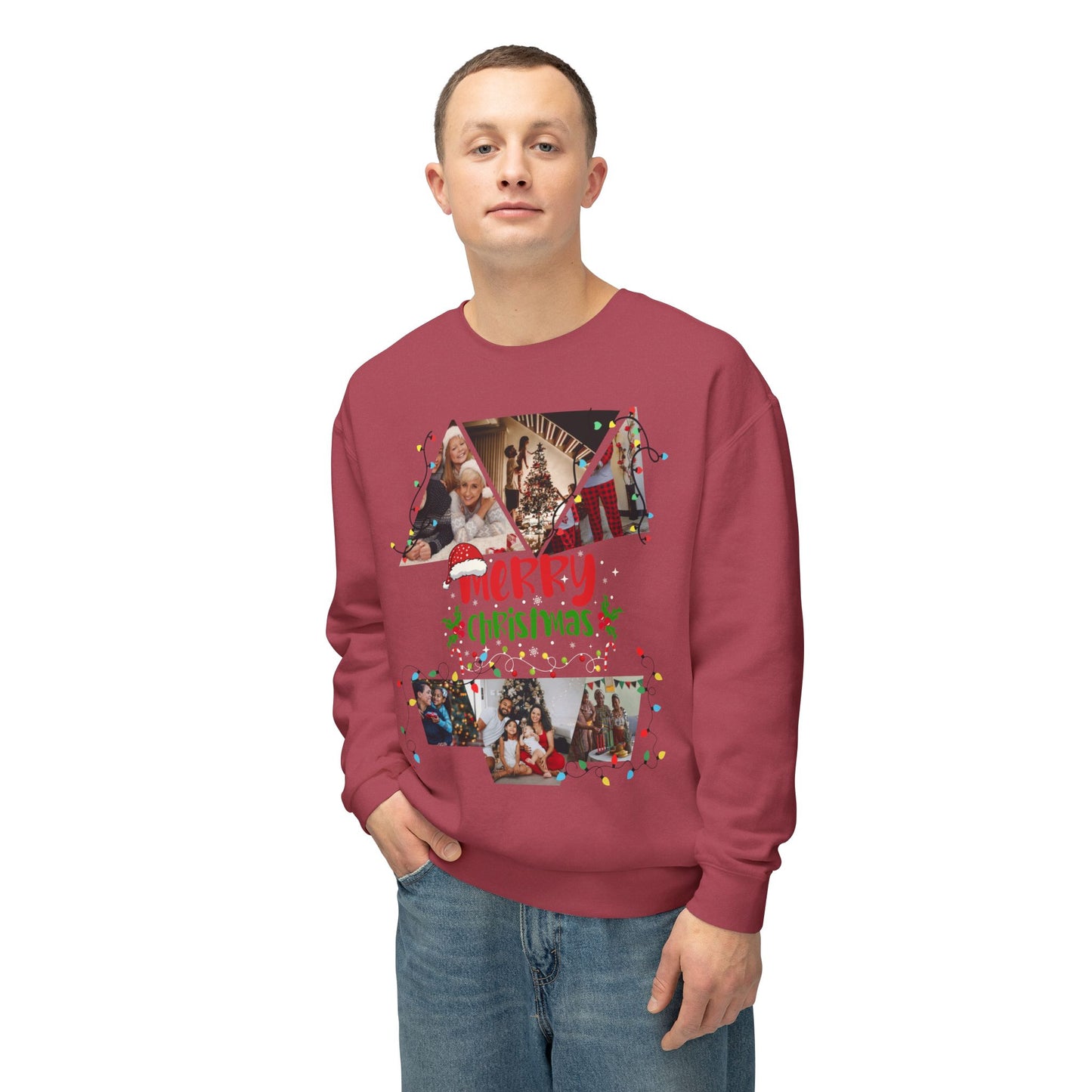 Christmas Photo Collage Sweatshirt — "Merry Christmas" Holiday Crewneck