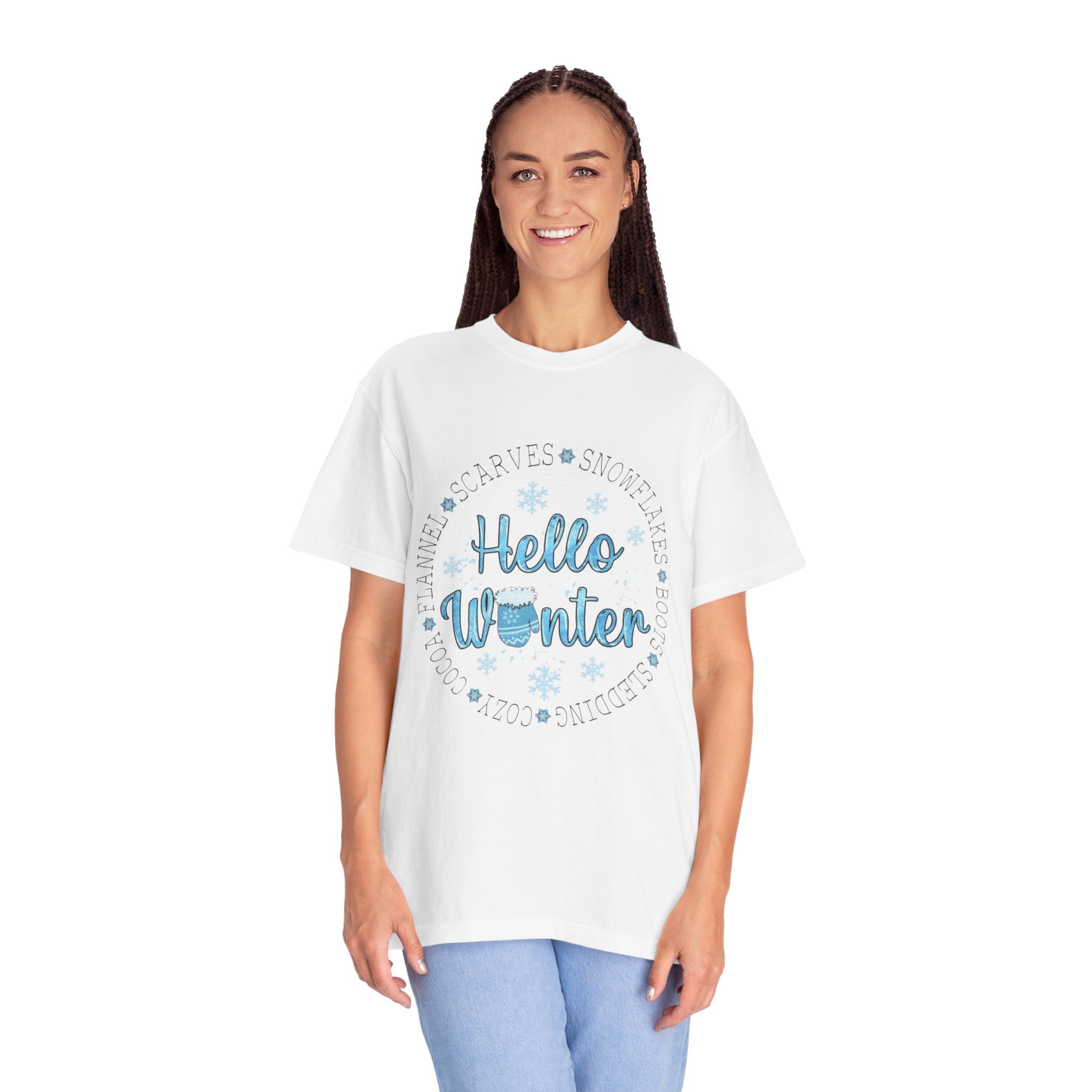 Hello Winter T‑Shirt  Cozy Snowflake Holiday Tee Christmas T-Shirts and Sweatshirts Collection