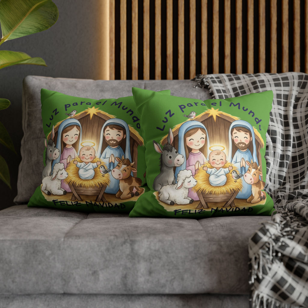Nativity Pillowcase - "Luz para el Mundo" Feliz Navidad Christmas Throw Cover Puerto Rico Culture Pillow