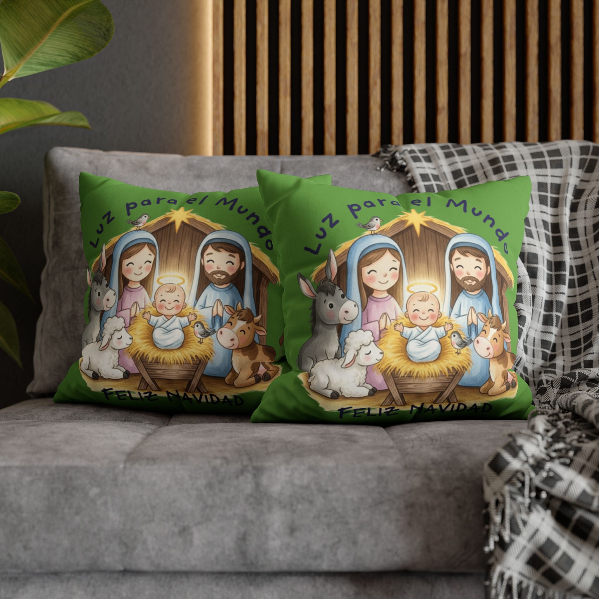 Nativity Pillowcase - "Luz para el Mundo" Feliz Navidad Christmas Throw Cover Puerto Rico Culture Pillow