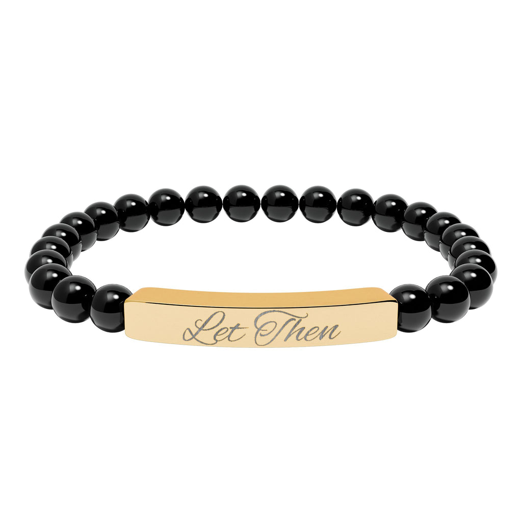 Engravable Natural Stone Bar Bracelet — Stretch Beaded Personalized Jewelry