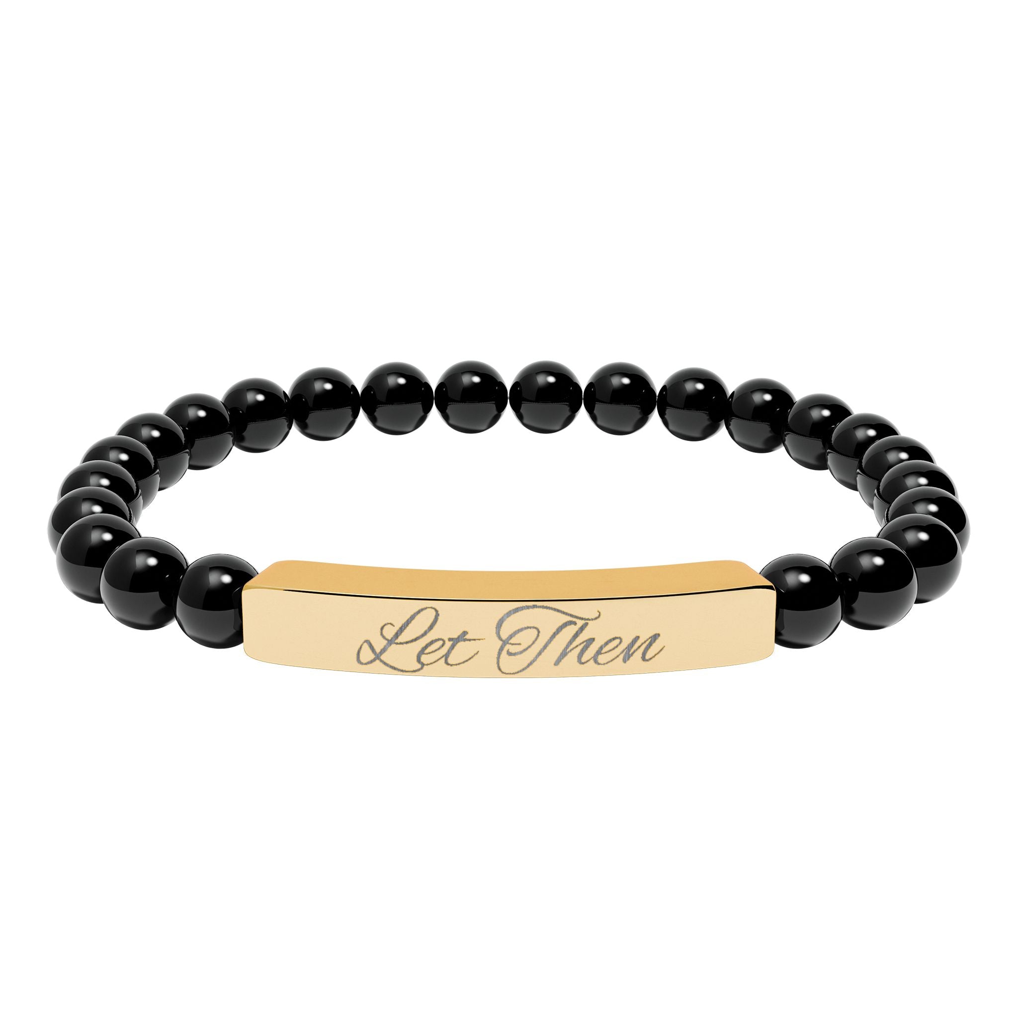 Engravable Natural Stone Bar Bracelet — Stretch Beaded Personalized Jewelry
