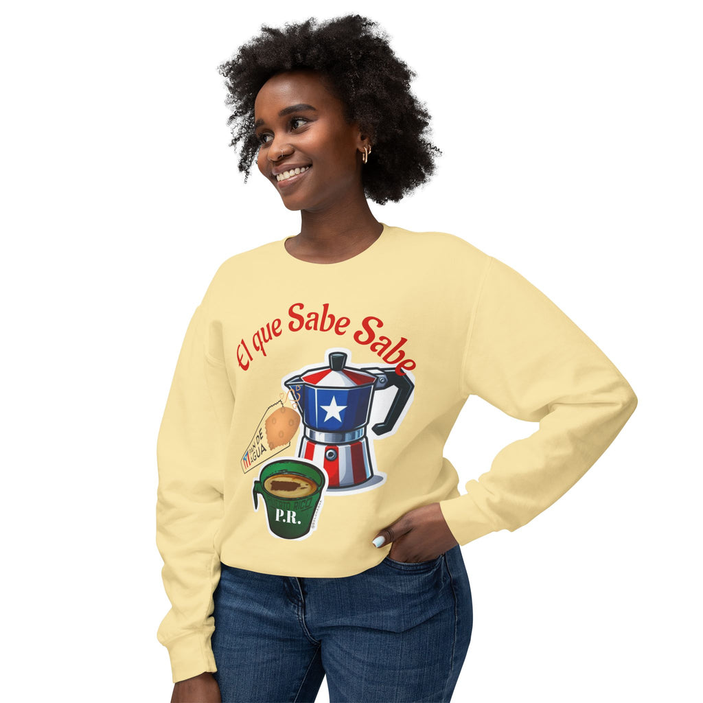 Crewneck Sweatshirt — "El que Sabe Sabe" Puerto Rico Coffee Design