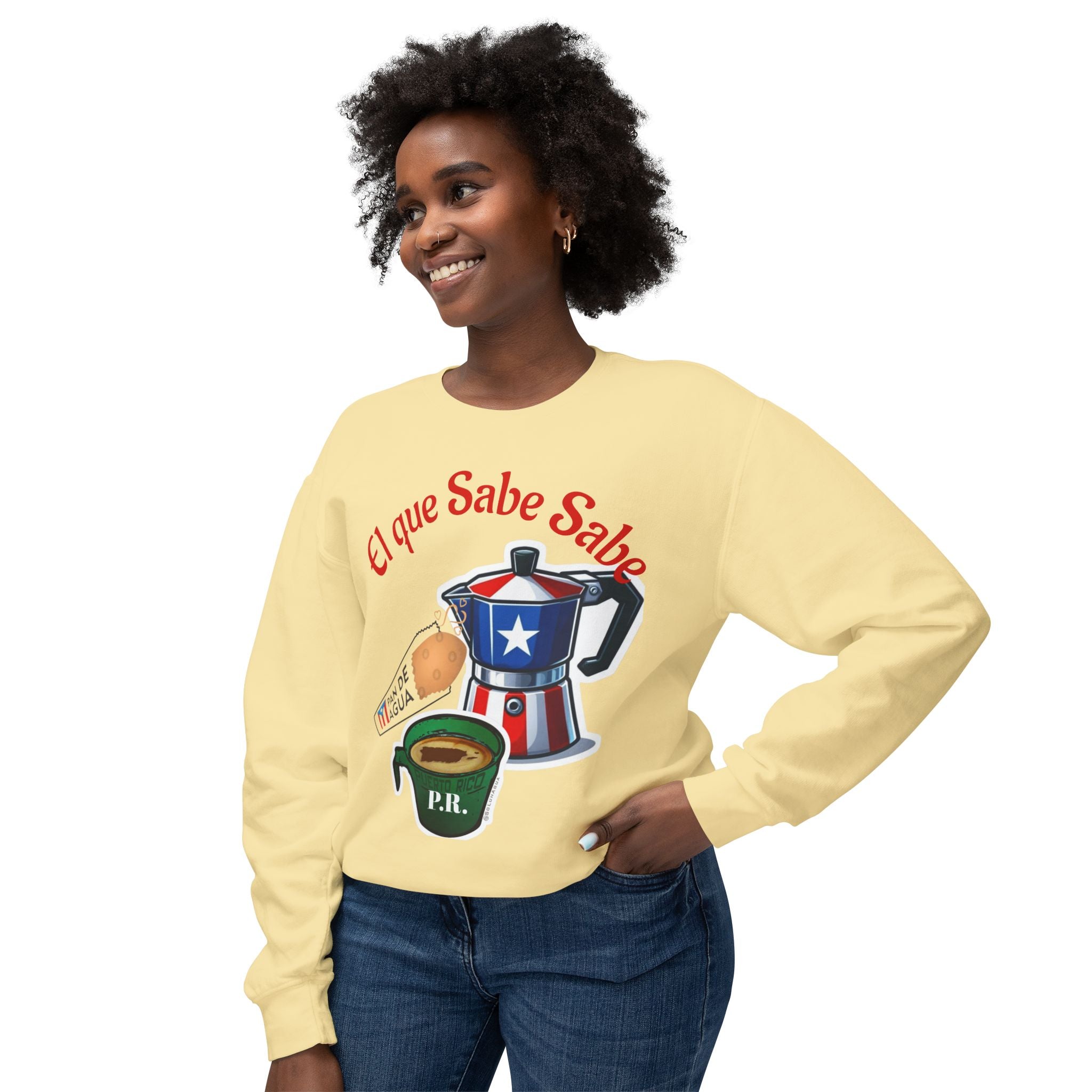 Crewneck Sweatshirt — "El que Sabe Sabe" Puerto Rico Coffee Design