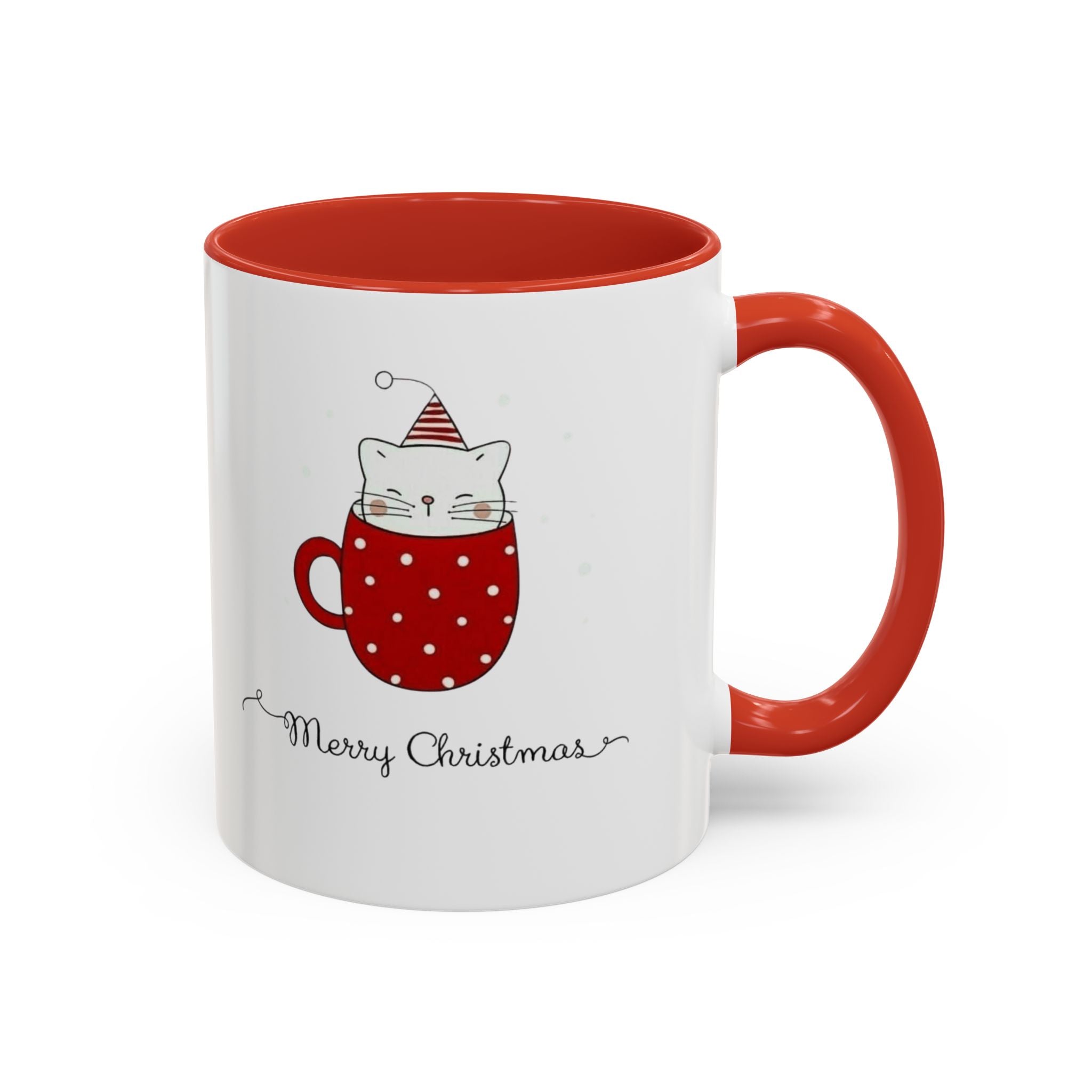 Christmas Cat Accent Mug "Merry Christmas" Polka Dot Holiday Coffee Cup Christmas Mugs Collection!